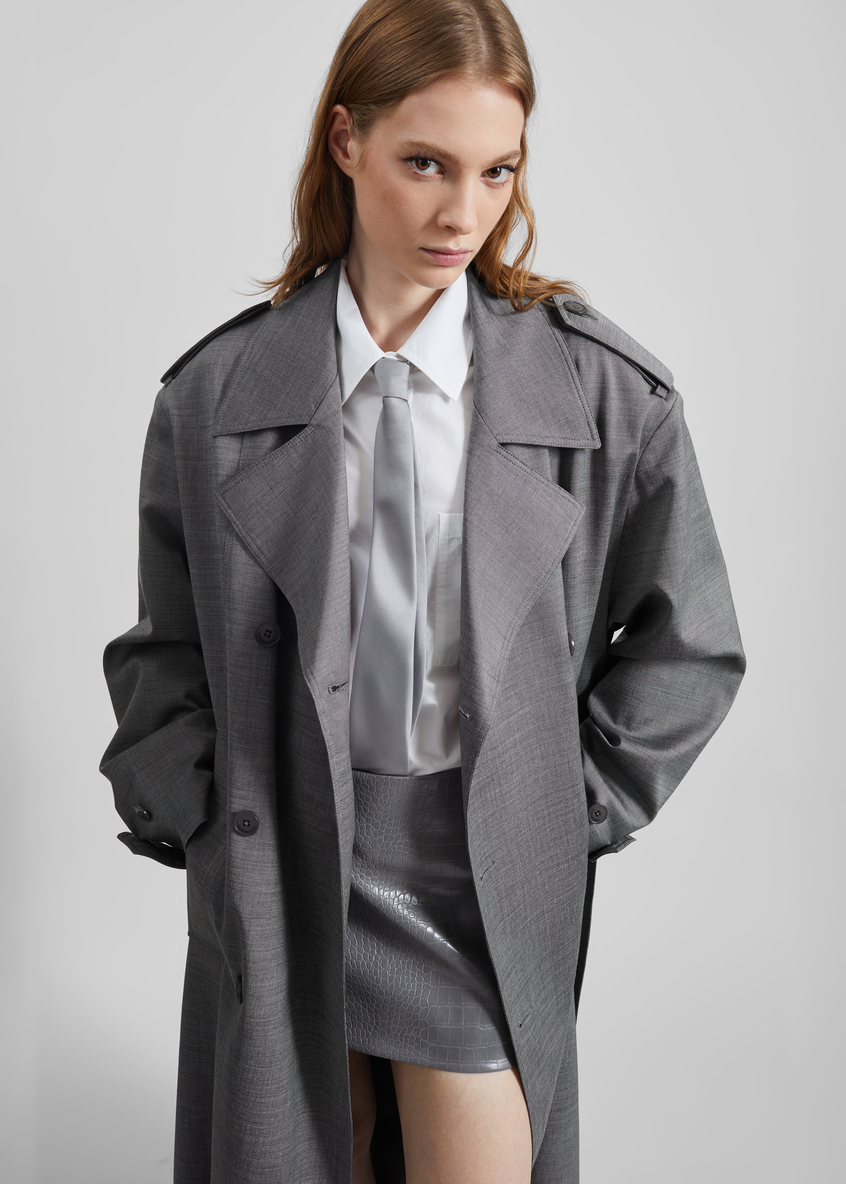 Leona Croc Faux Leather Mini Skirt - Grey - 5