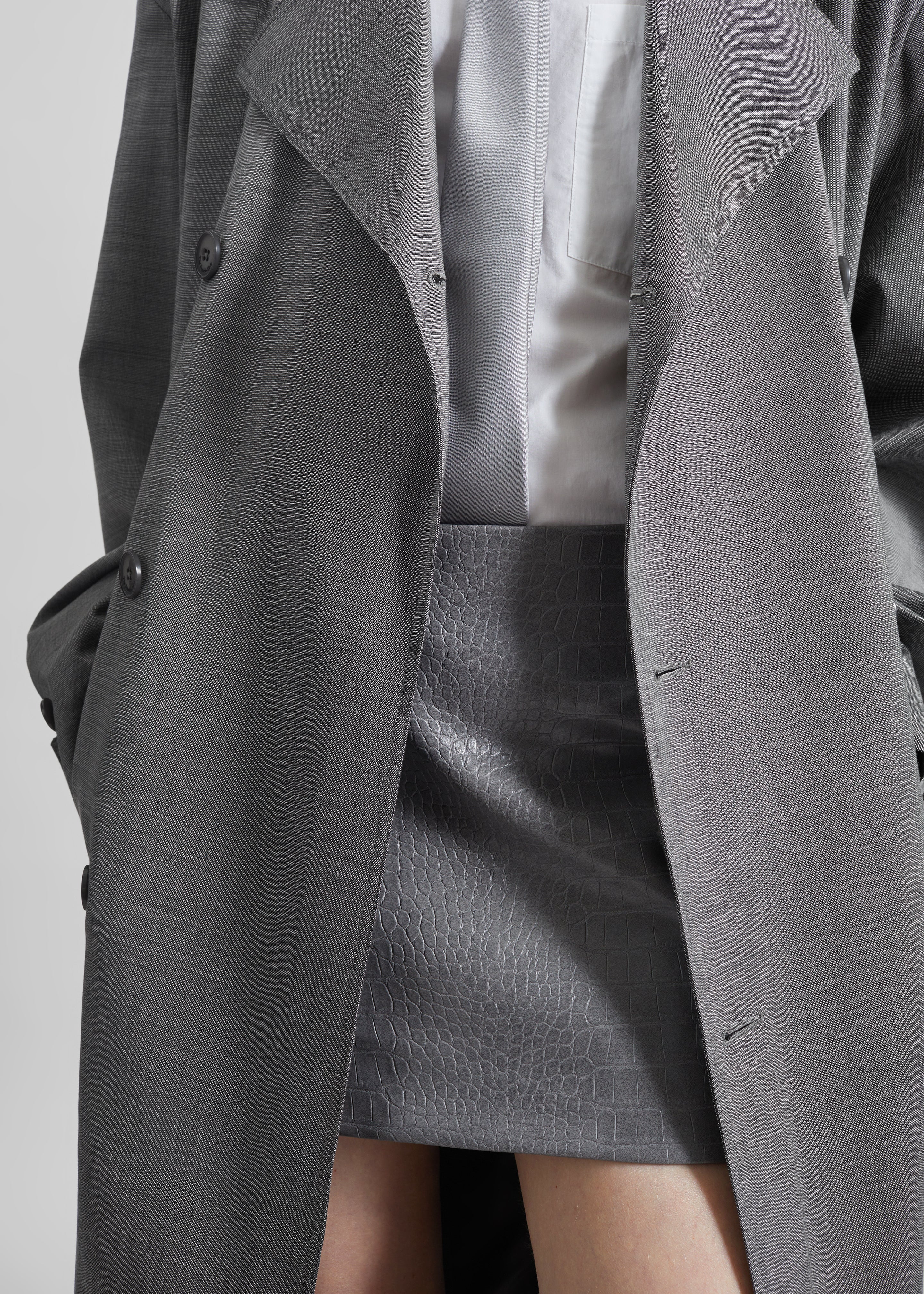 Leona Croc Faux Leather Mini Skirt - Grey - 3