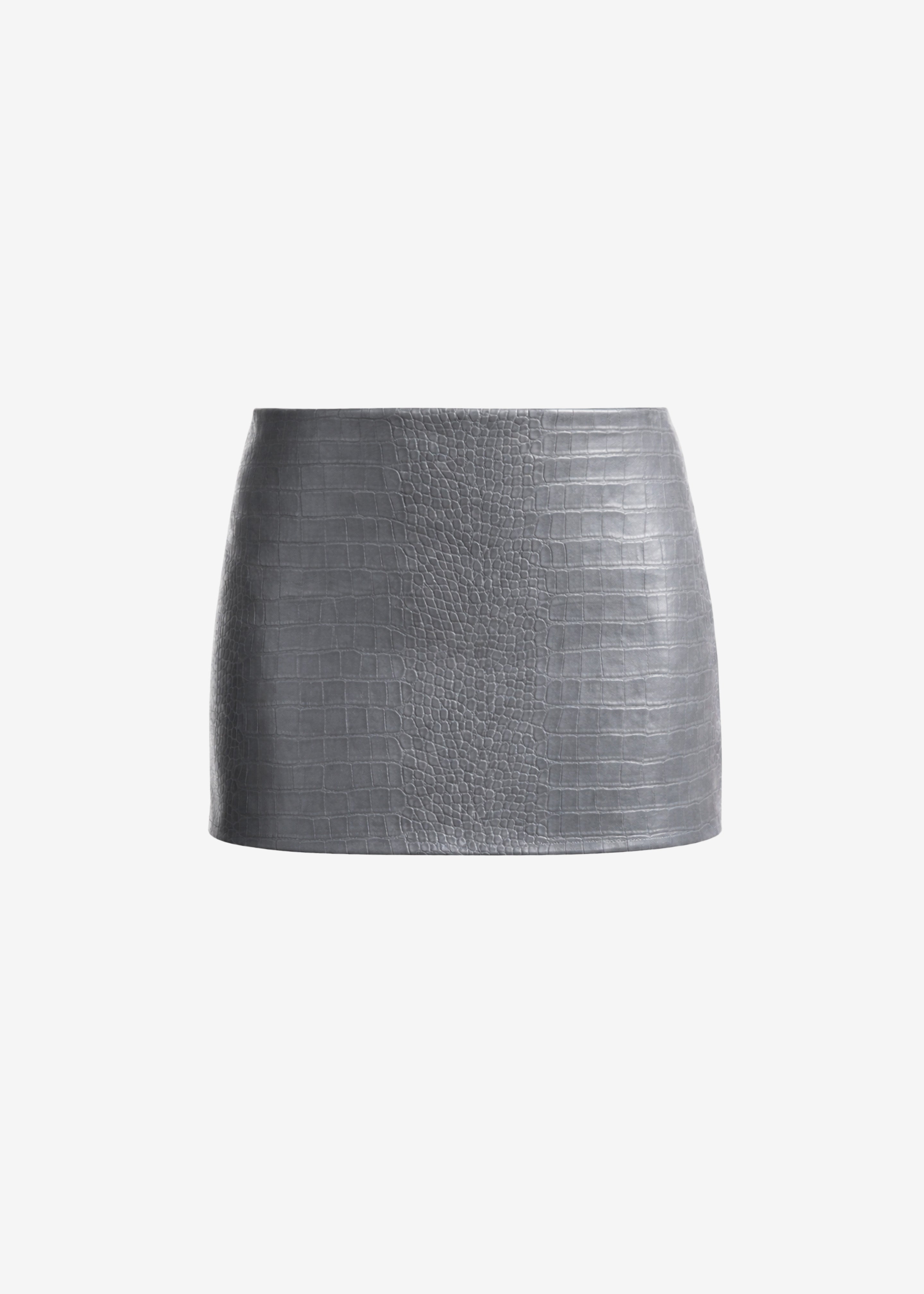 Leona Croc Faux Leather Mini Skirt - Grey - 8