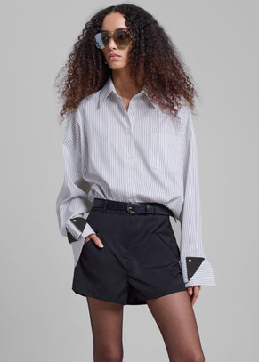 Leona Button Up Shirt - White/Grey Stripe