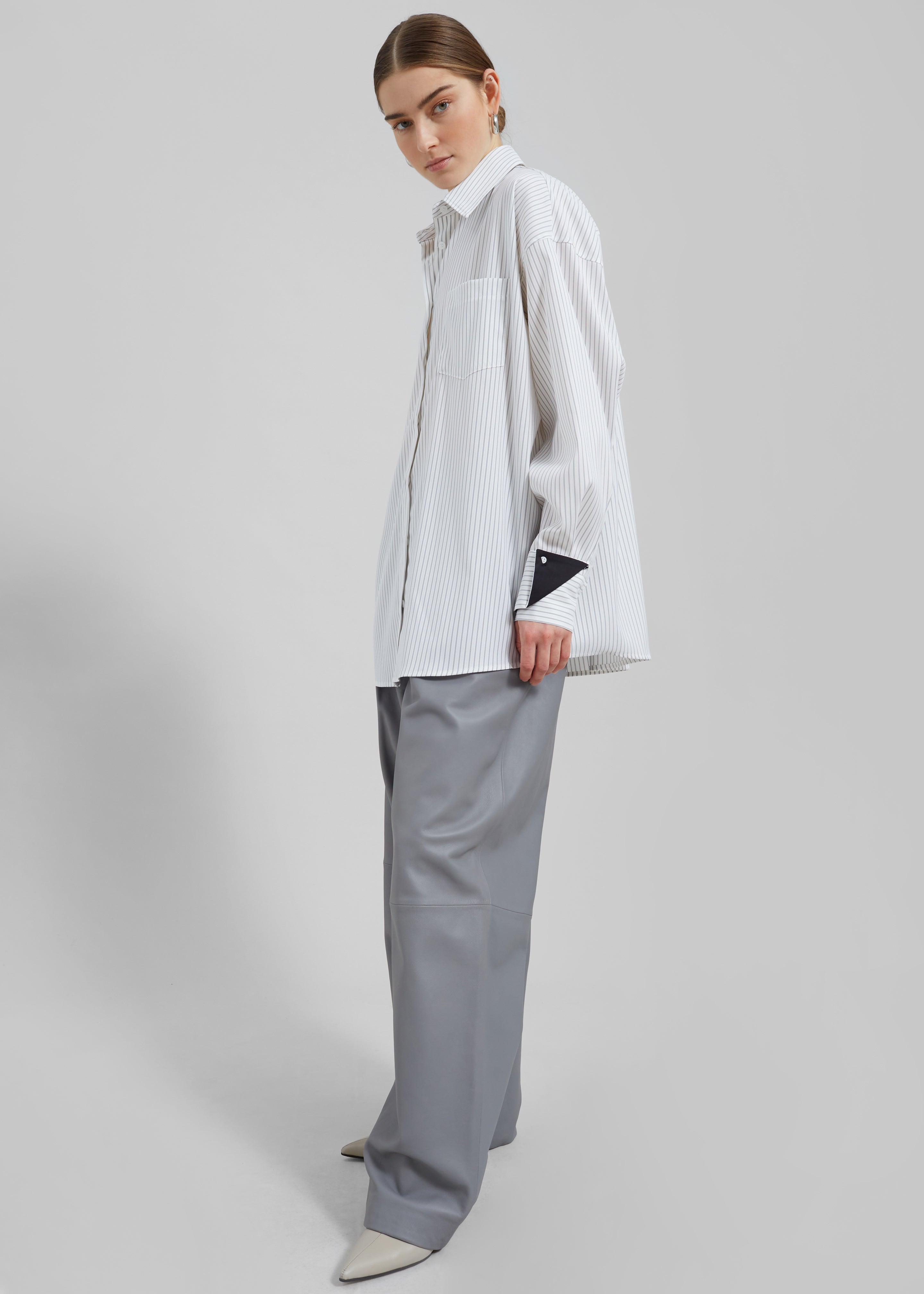 Leona Button Up Shirt - White/Grey Stripe - 5