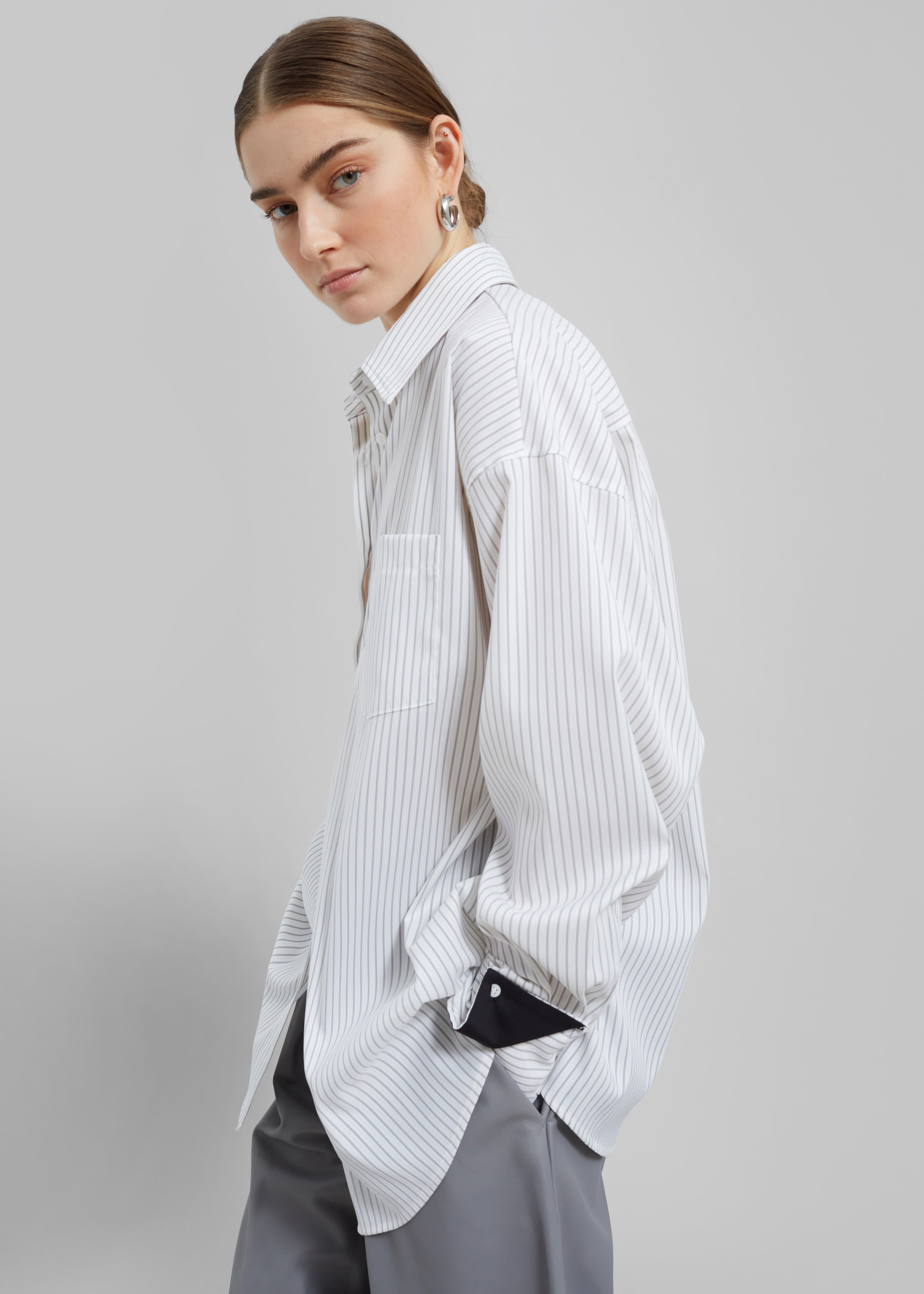 Leona Button Up Shirt - White/Grey Stripe - 6