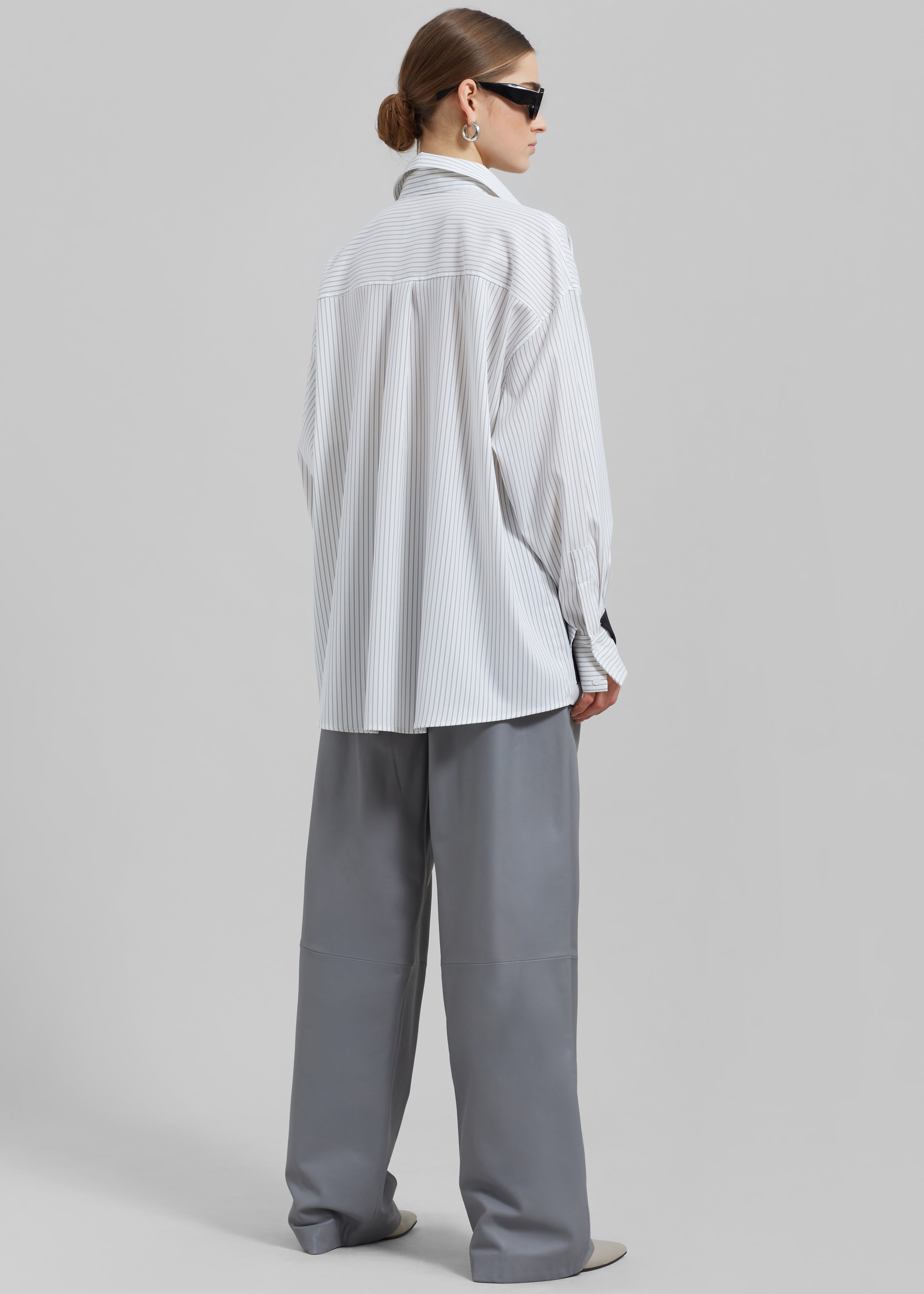 Leona Button Up Shirt - White/Grey Stripe - 8