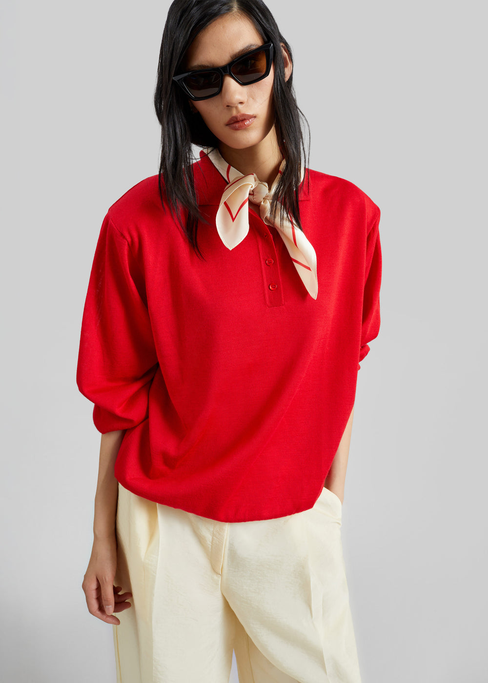 Lerici Square Scarf - Ivory/Red - 1