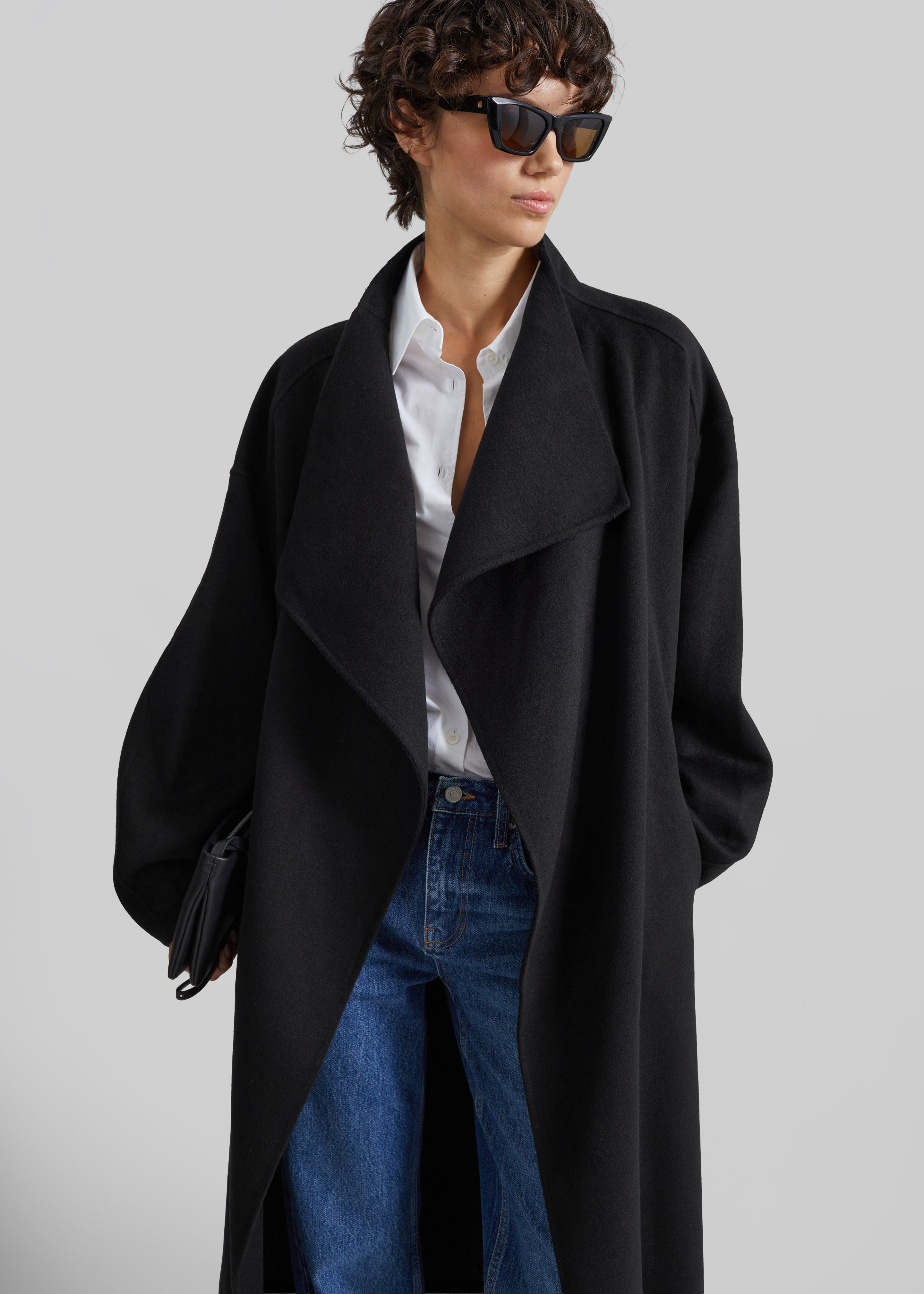 Leroy Funnel Neck Wool Coat - Black – The Frankie Shop
