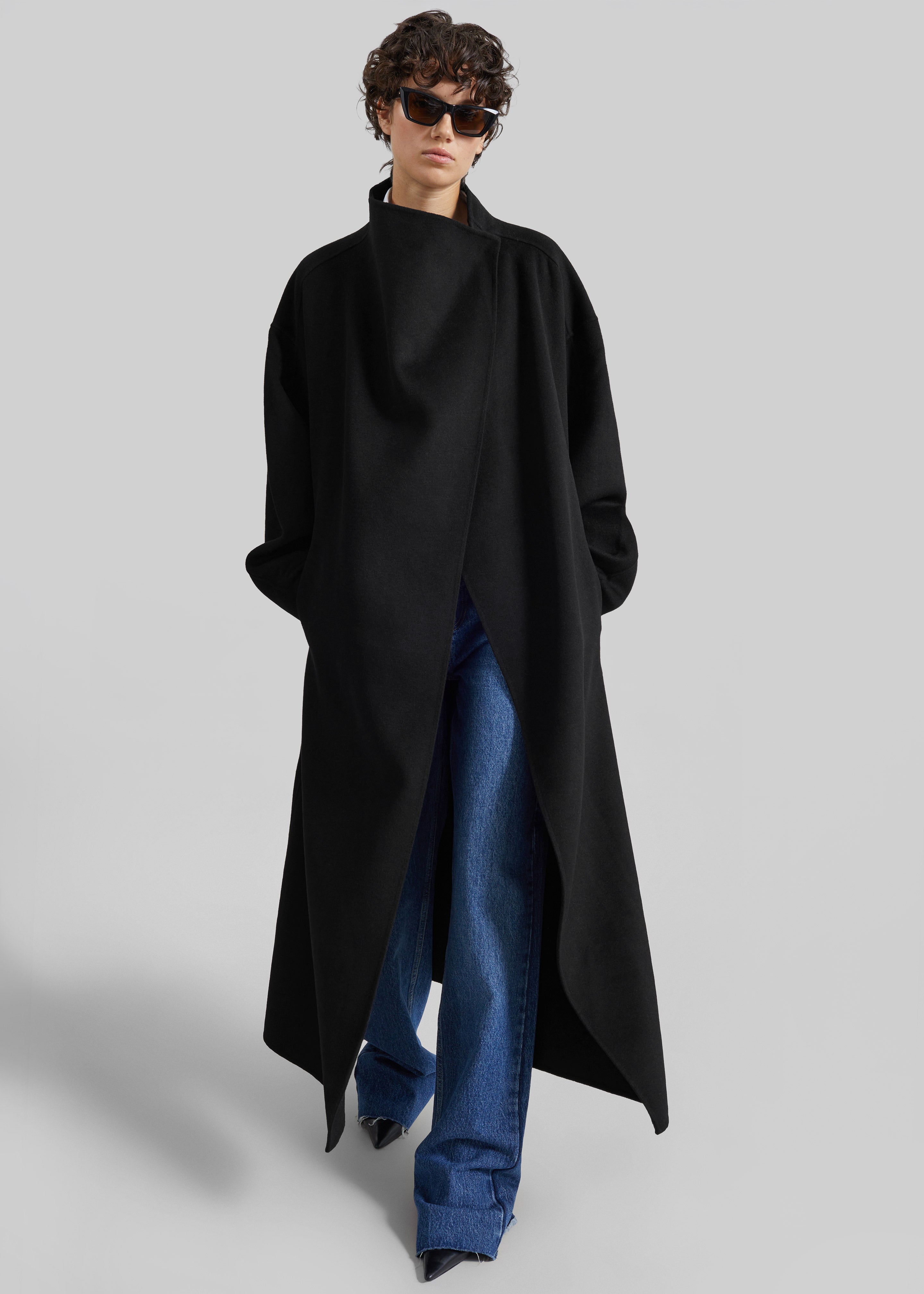 Leroy Funnel Neck Wool Coat - Black – The Frankie Shop