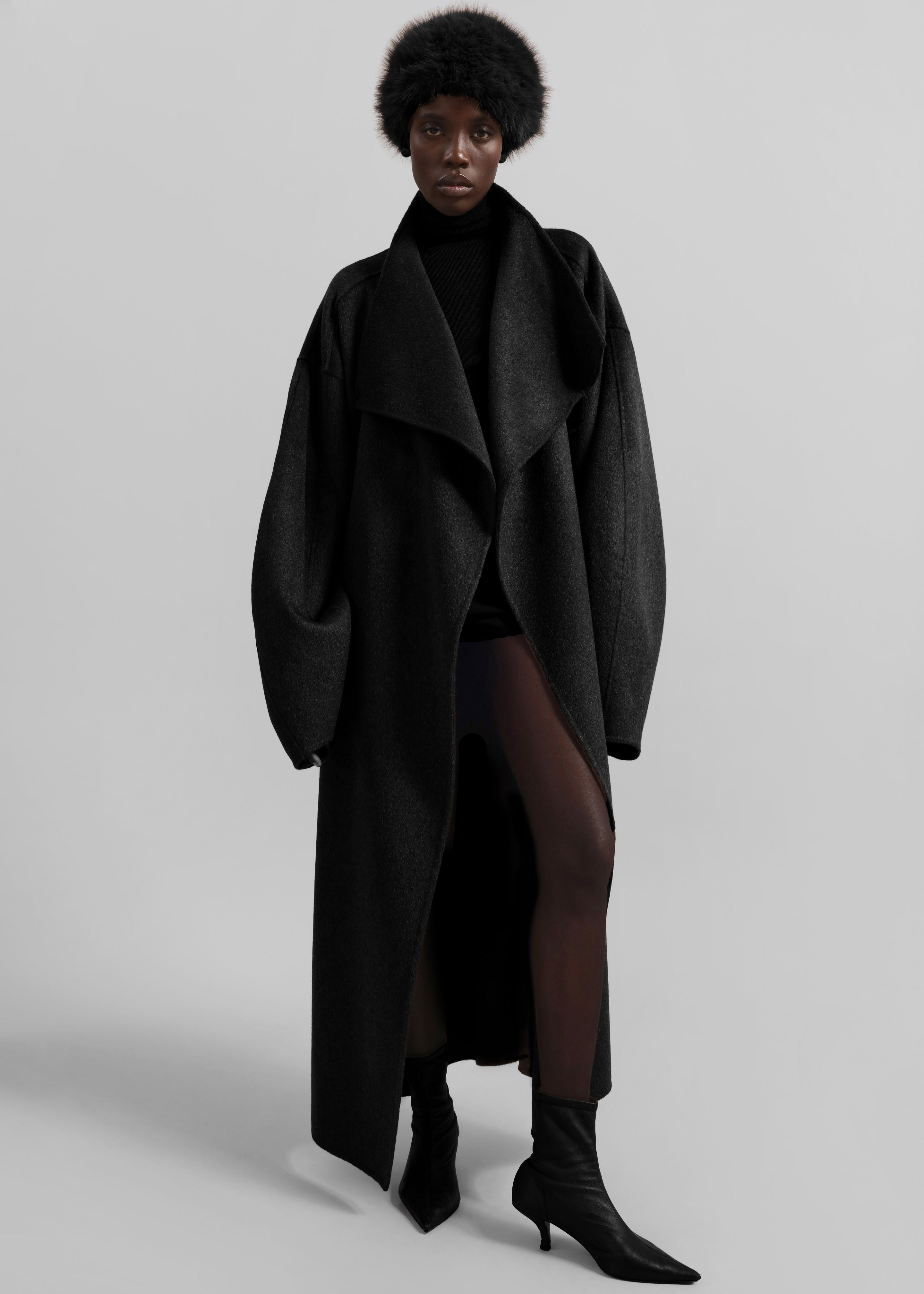 Leroy Funnel Neck Wool Coat - Black – The Frankie Shop