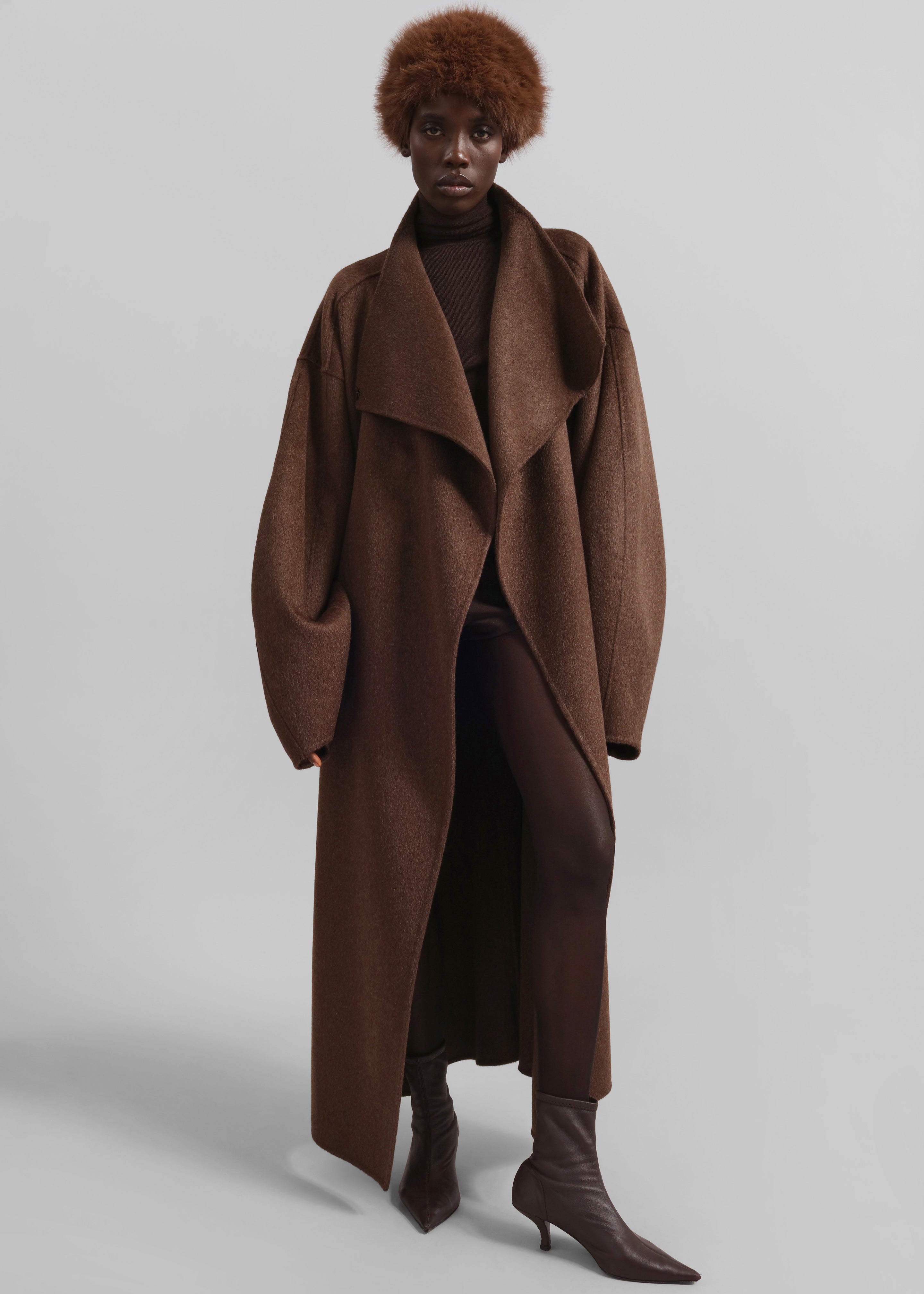 Leroy Funnel Neck Wool Coat - Brown Melange - 4