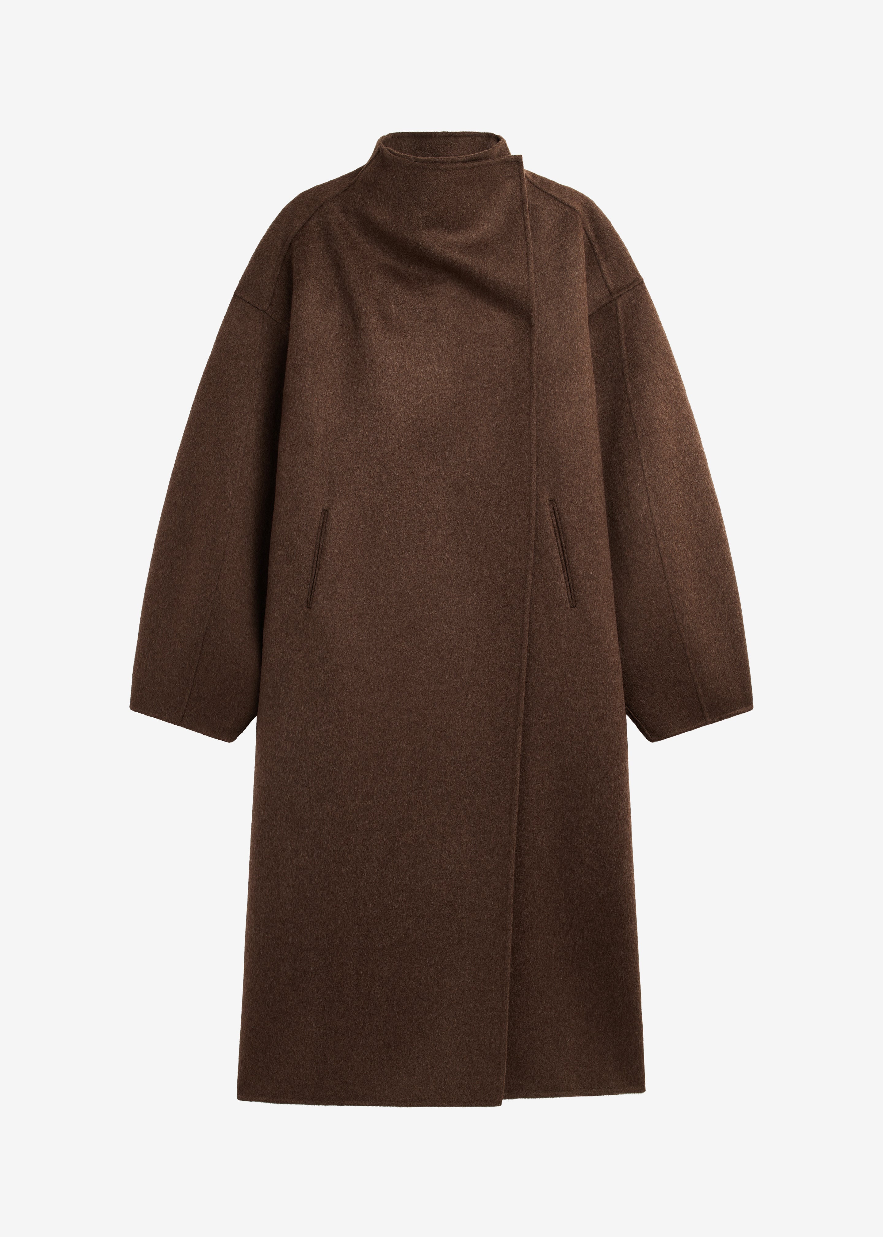 Leroy Funnel Neck Wool Coat - Brown Melange - 7