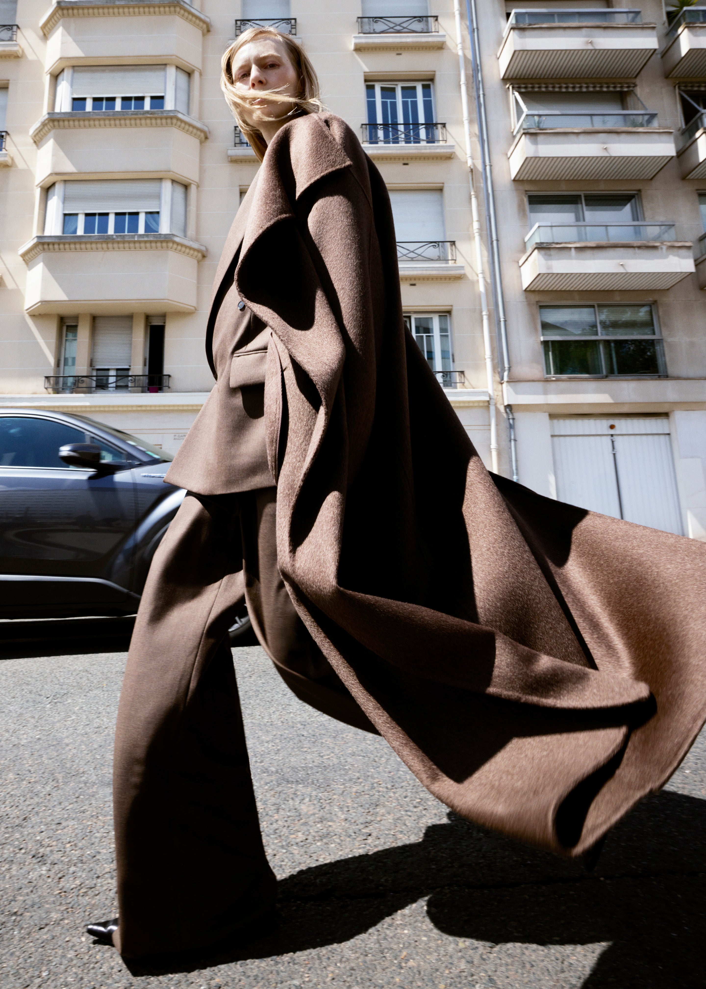 Leroy Funnel Neck Wool Coat - Brown Melange - 3