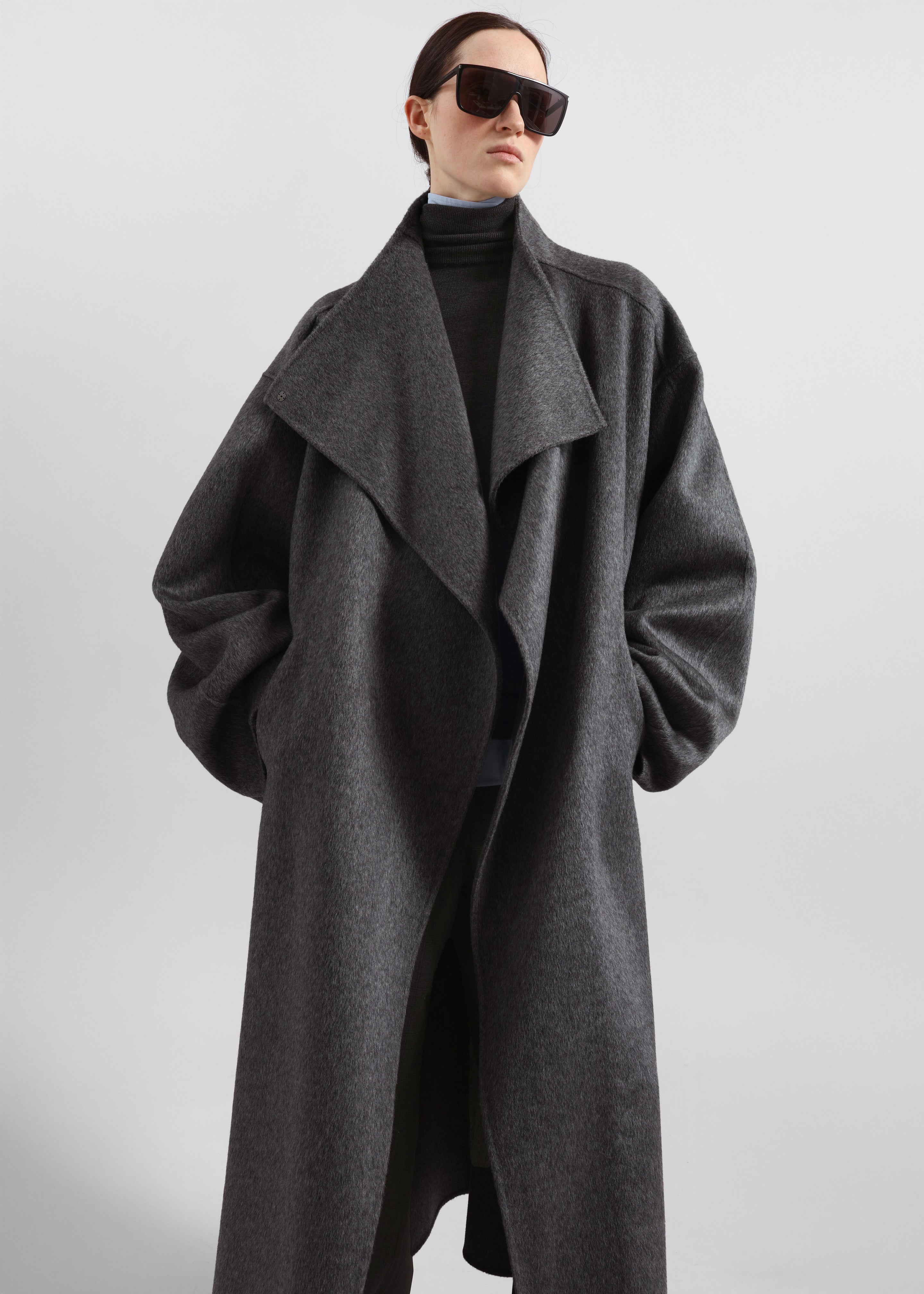 Leroy Funnel Neck Wool Coat - Dark Grey Melange - 2