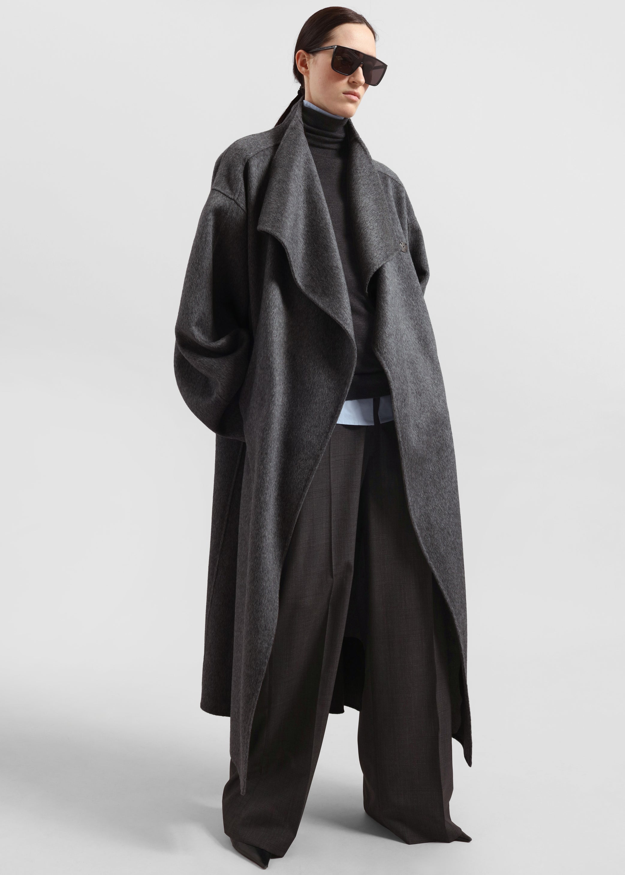 Shop the look image for Leroy Funnel Neck Wool Coat - Dark Grey Melange