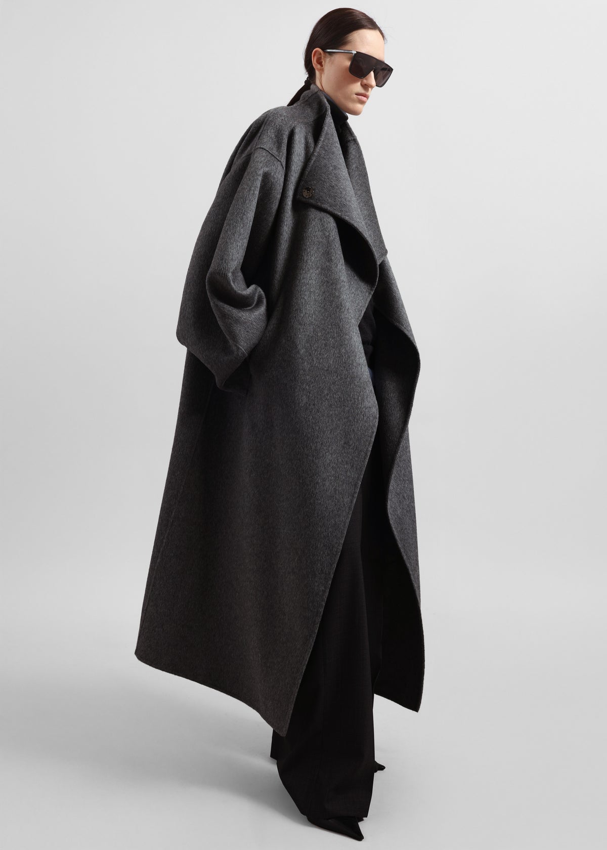Leroy Funnel Neck Wool Coat - Dark Grey Melange - 1