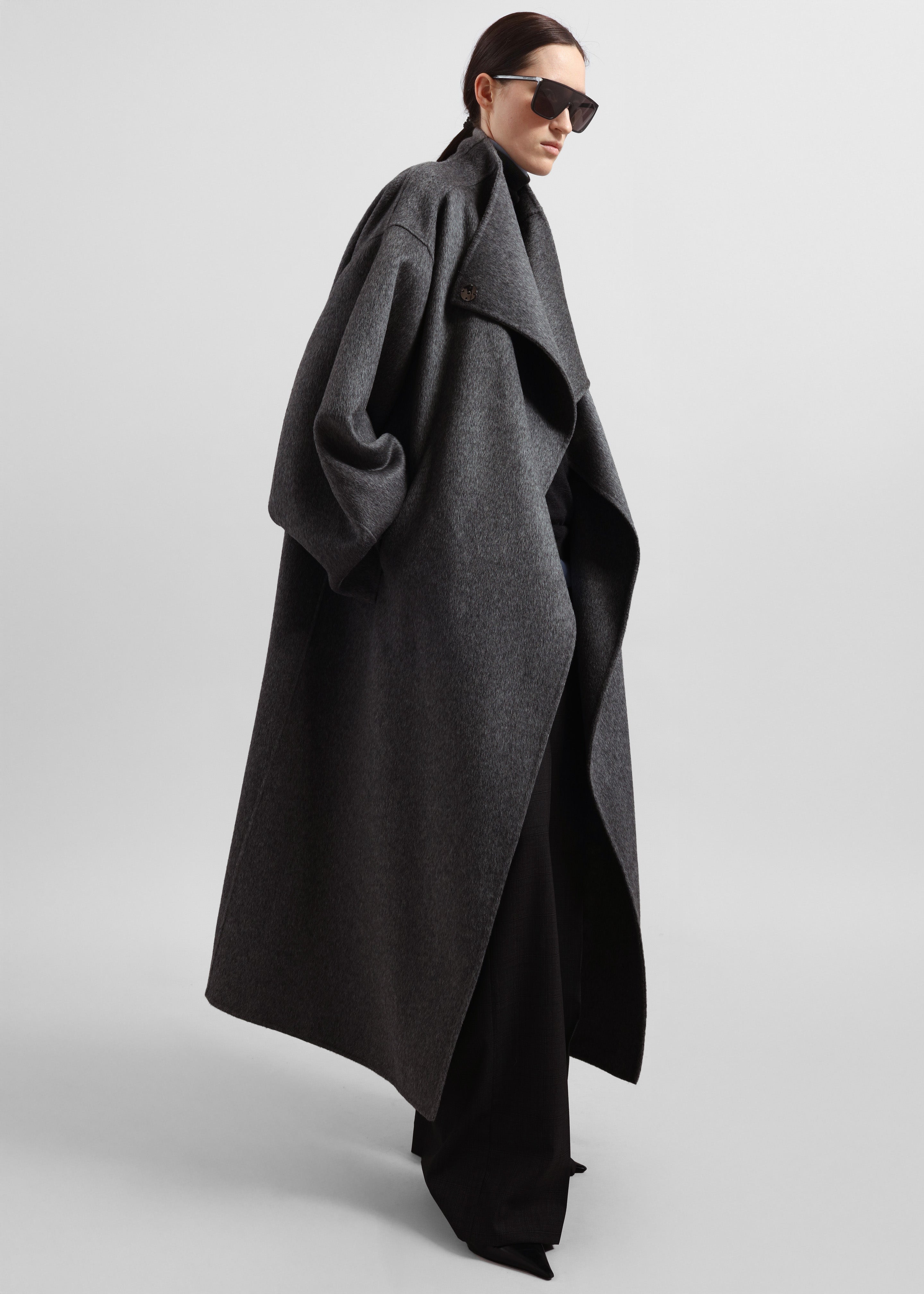 Leroy Funnel Neck Wool Coat - Dark Grey Melange - 1