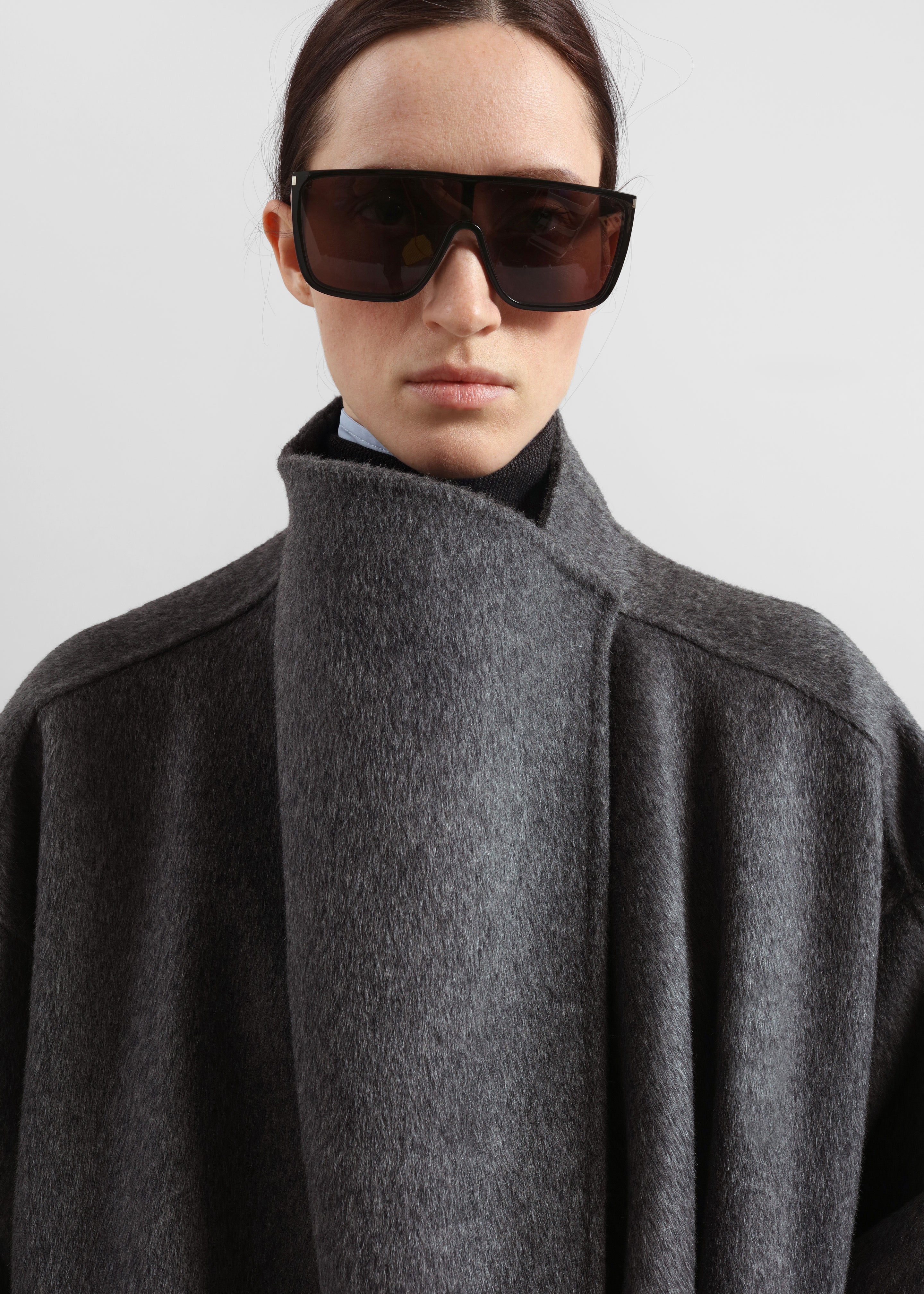 Leroy Funnel Neck Wool Coat - Dark Grey Melange - 5