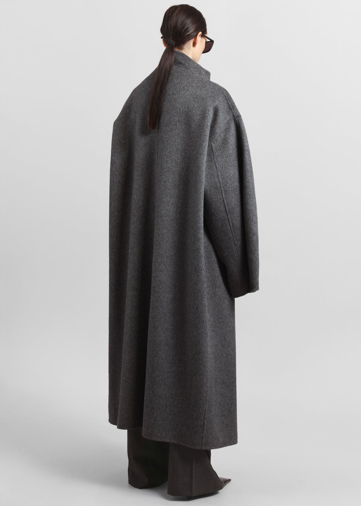 Leroy Funnel Neck Wool Coat - Dark Grey Melange - 6
