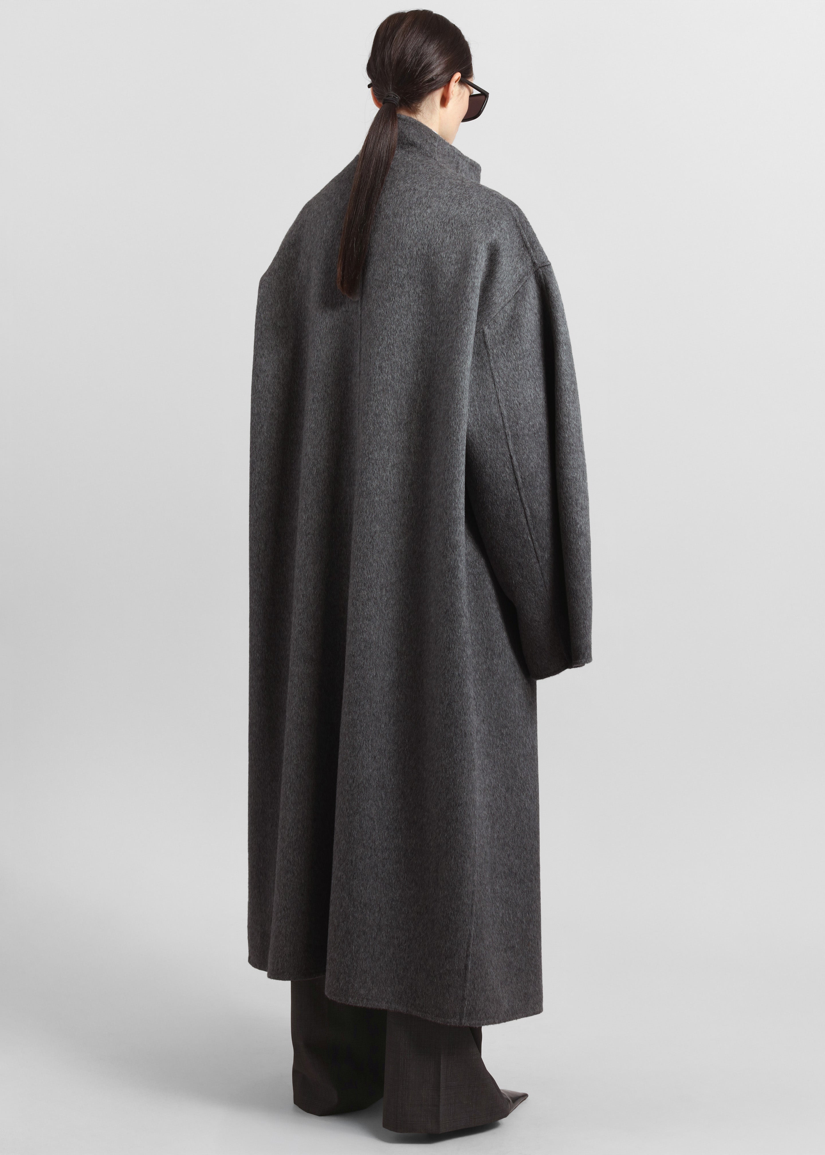 Leroy Funnel Neck Wool Coat - Dark Grey Melange - 6