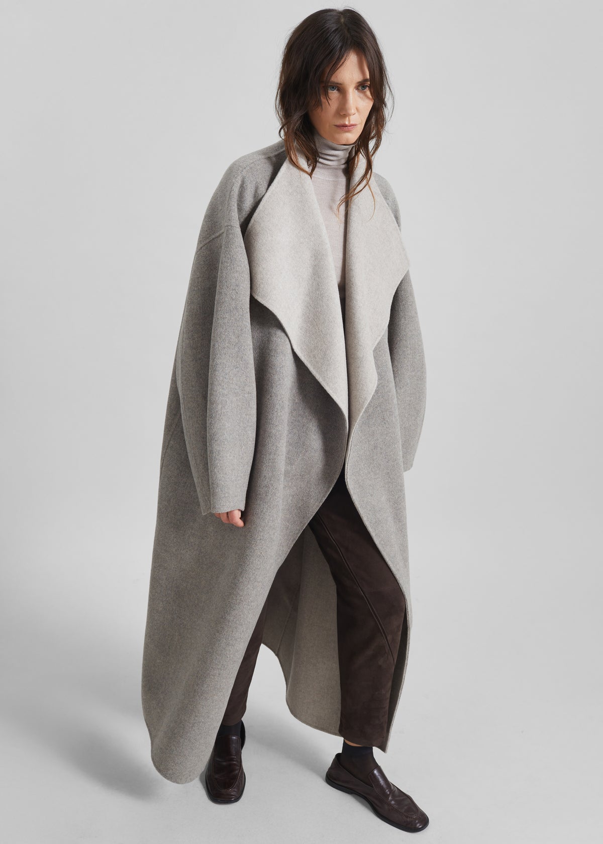 Leroy Reversible Funnel Neck Wool Coat - Beige - 3