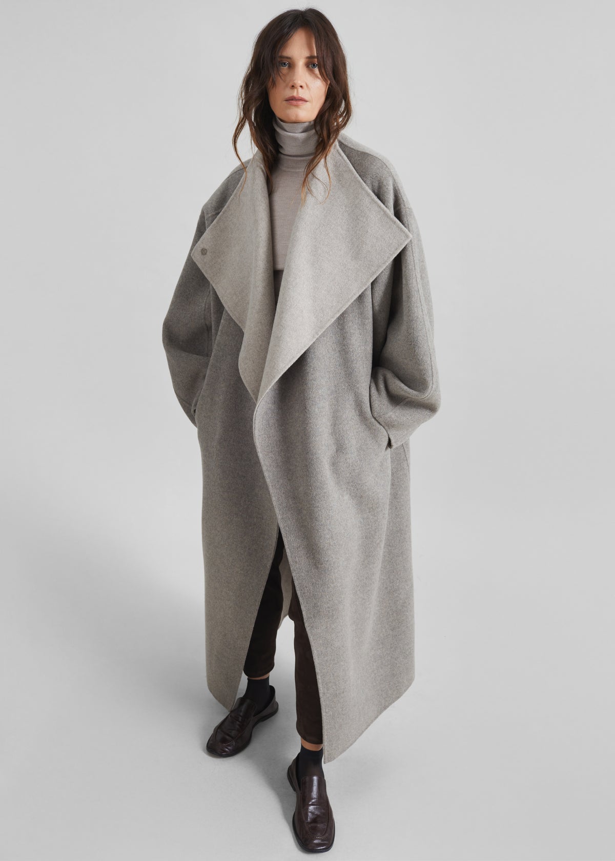 Leroy Reversible Funnel Neck Wool Coat - Beige - 1