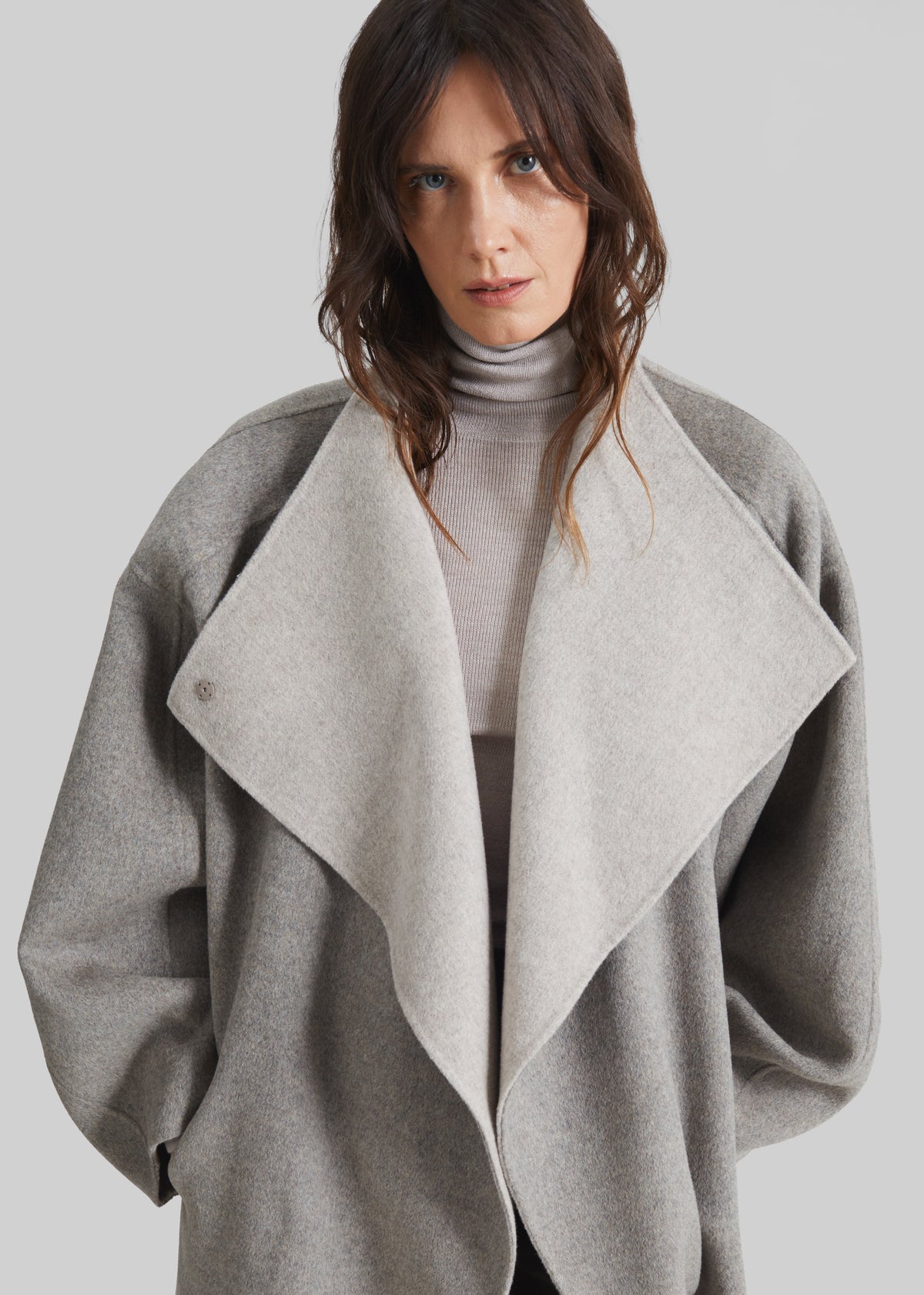 Leroy Reversible Funnel Neck Wool Coat - Beige - 2