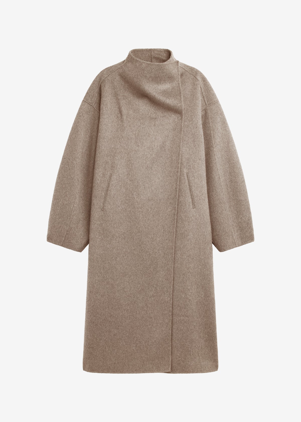 Leroy Funnel Neck Wool Coat - Taupe Melange - 6