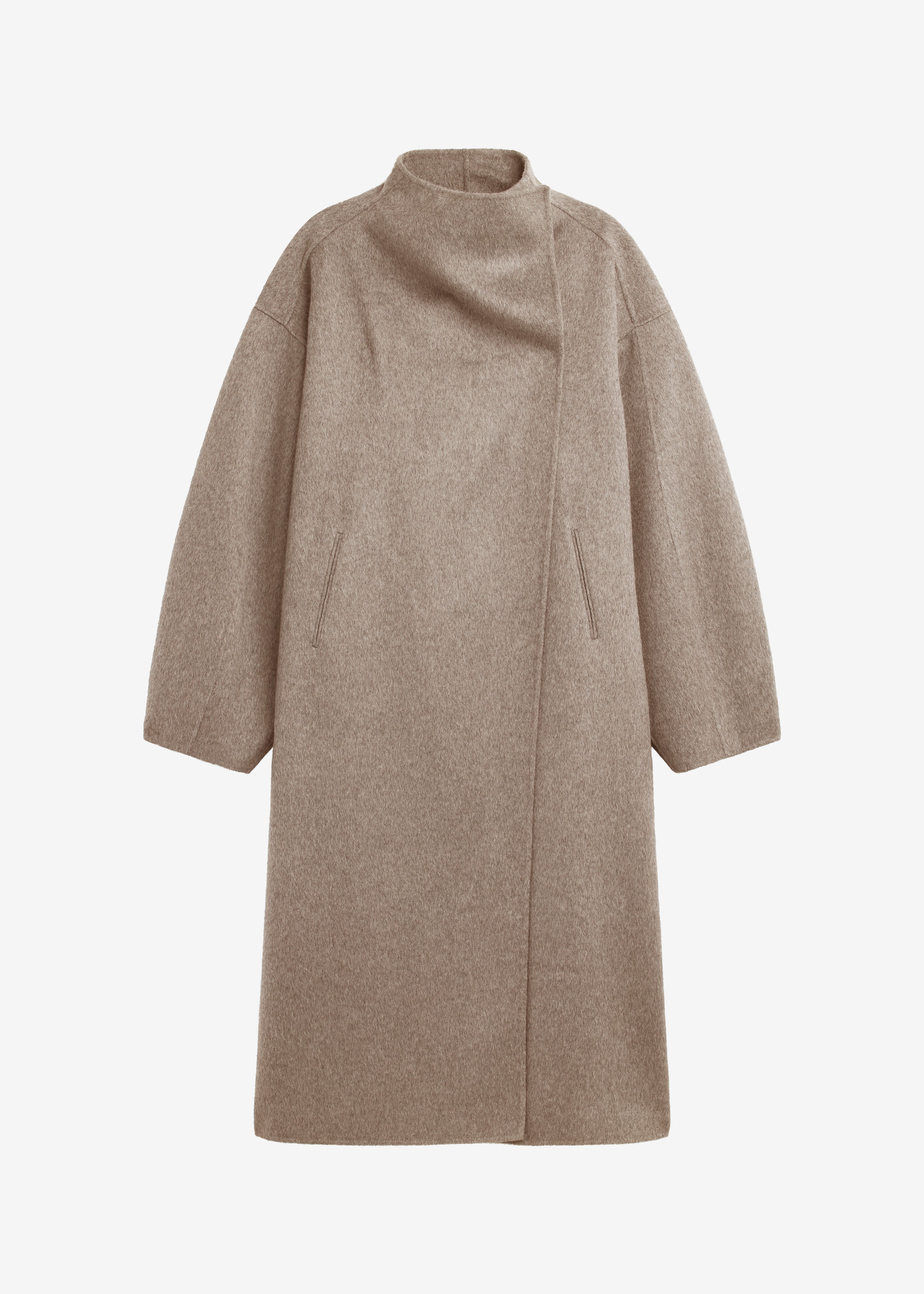 Leroy Funnel Neck Wool Coat - Taupe Melange - 6