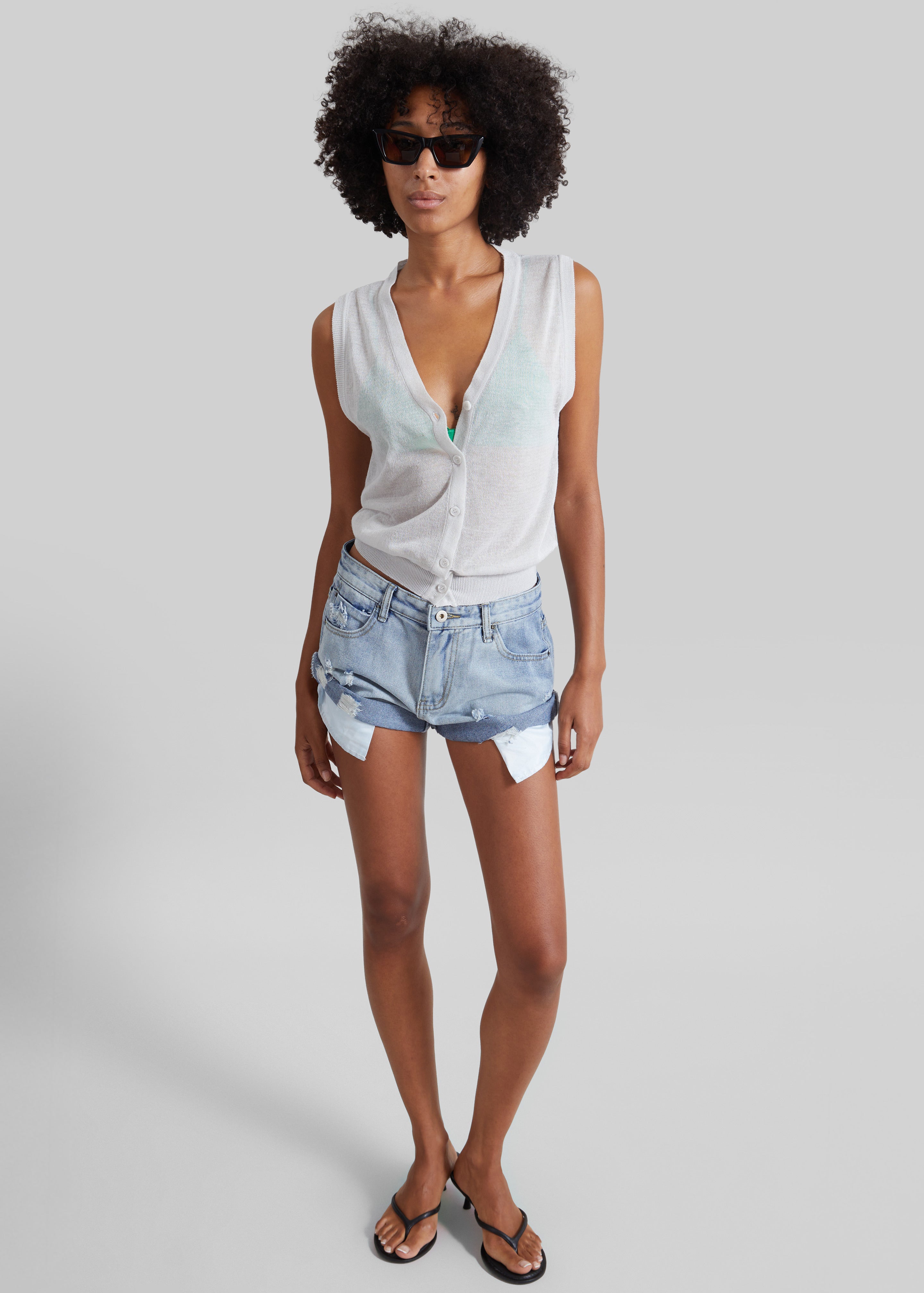 Lesina Sheer Knit Sleeveless Cardigan - Light Grey - 5