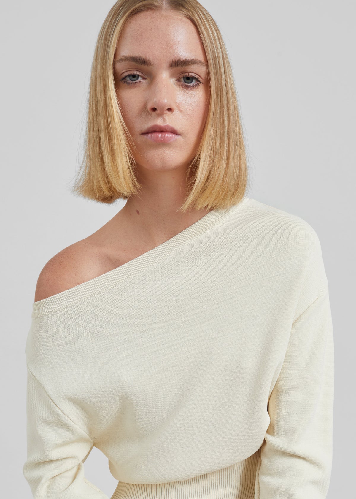 Lessay Asymmetric Knit Pullover - Cream - 1