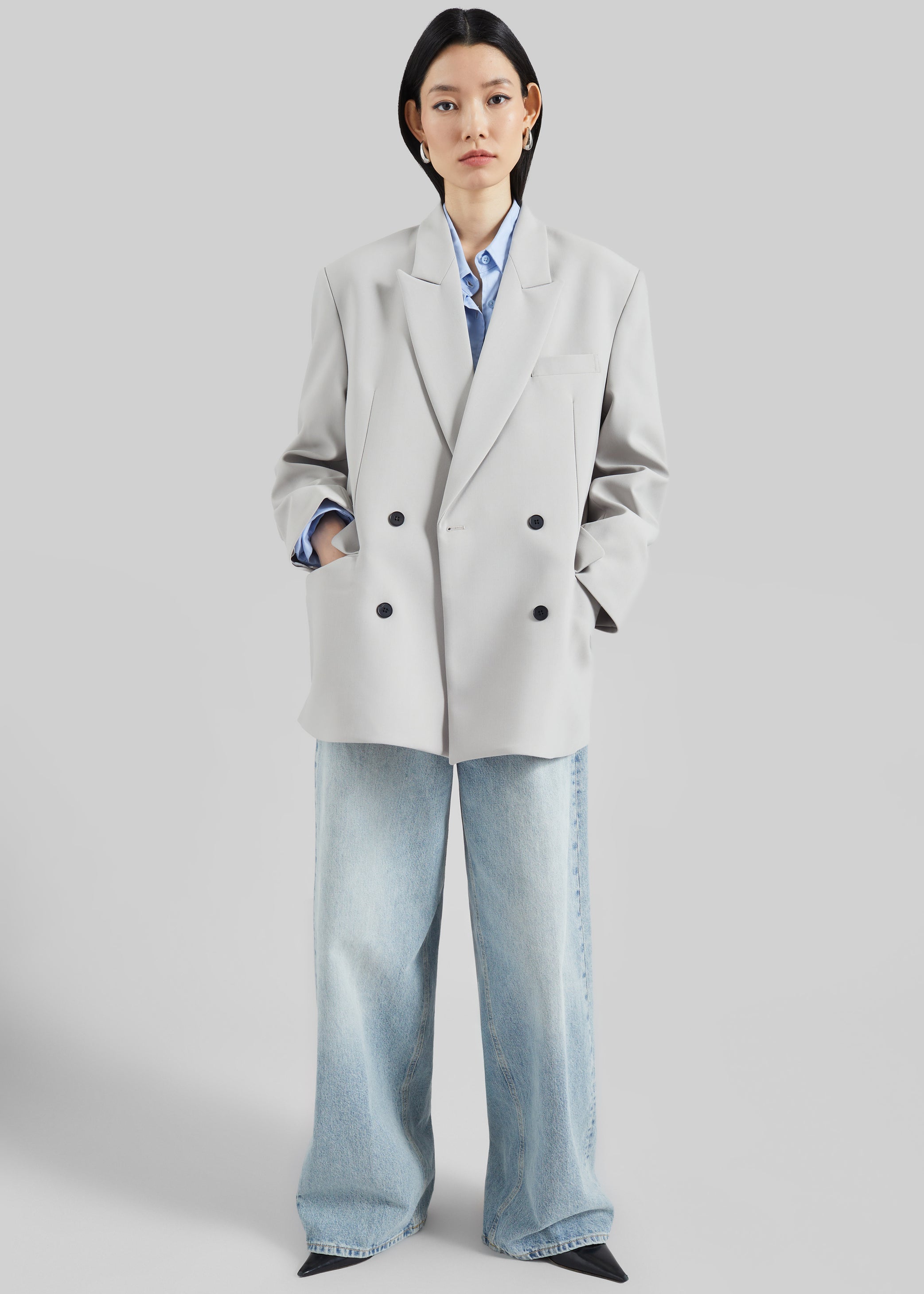 Shop the look image for Leven Double-Breasted Blazer - Light Grey