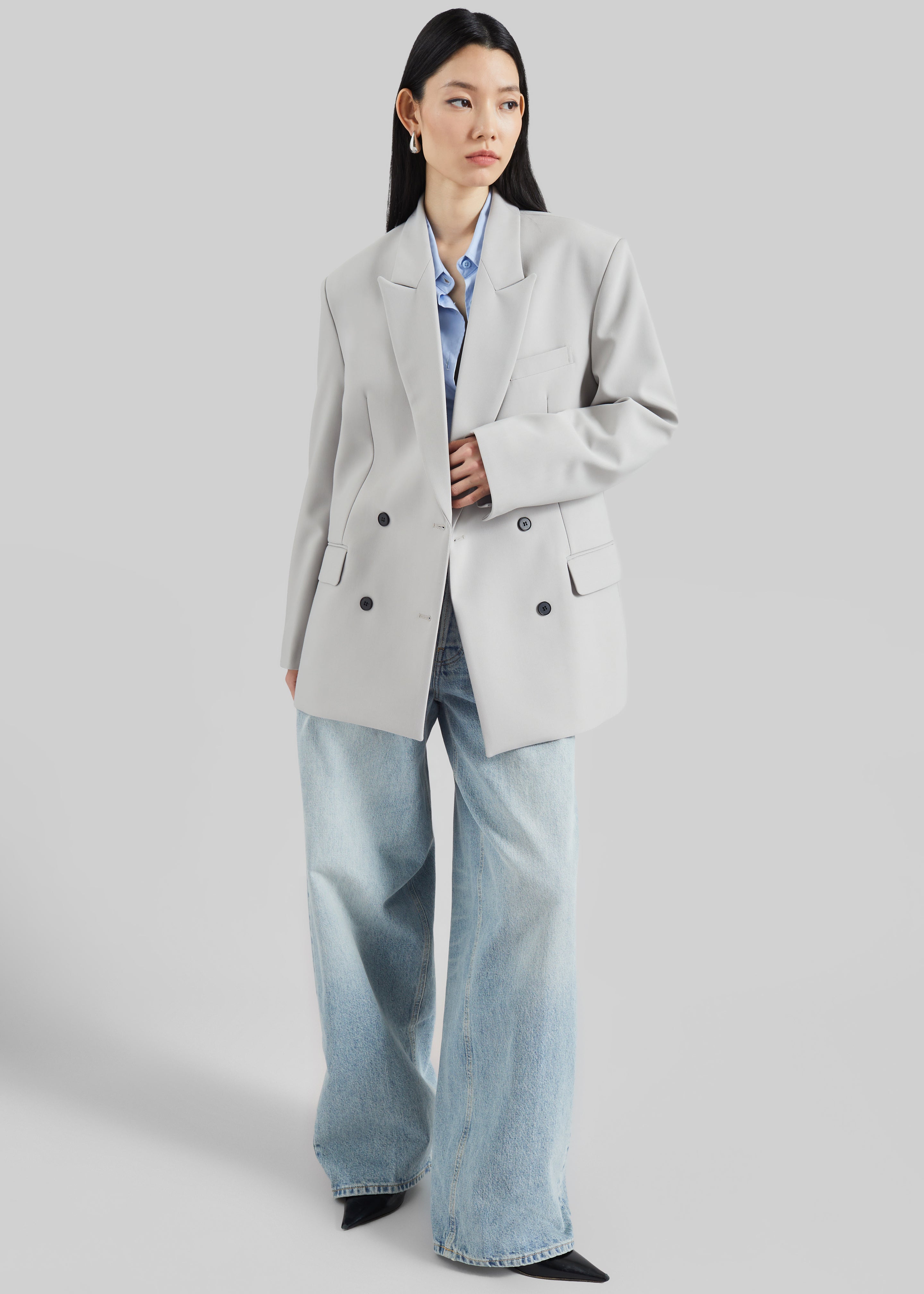 Leven Double-Breasted Blazer - Light Grey – The Frankie Shop