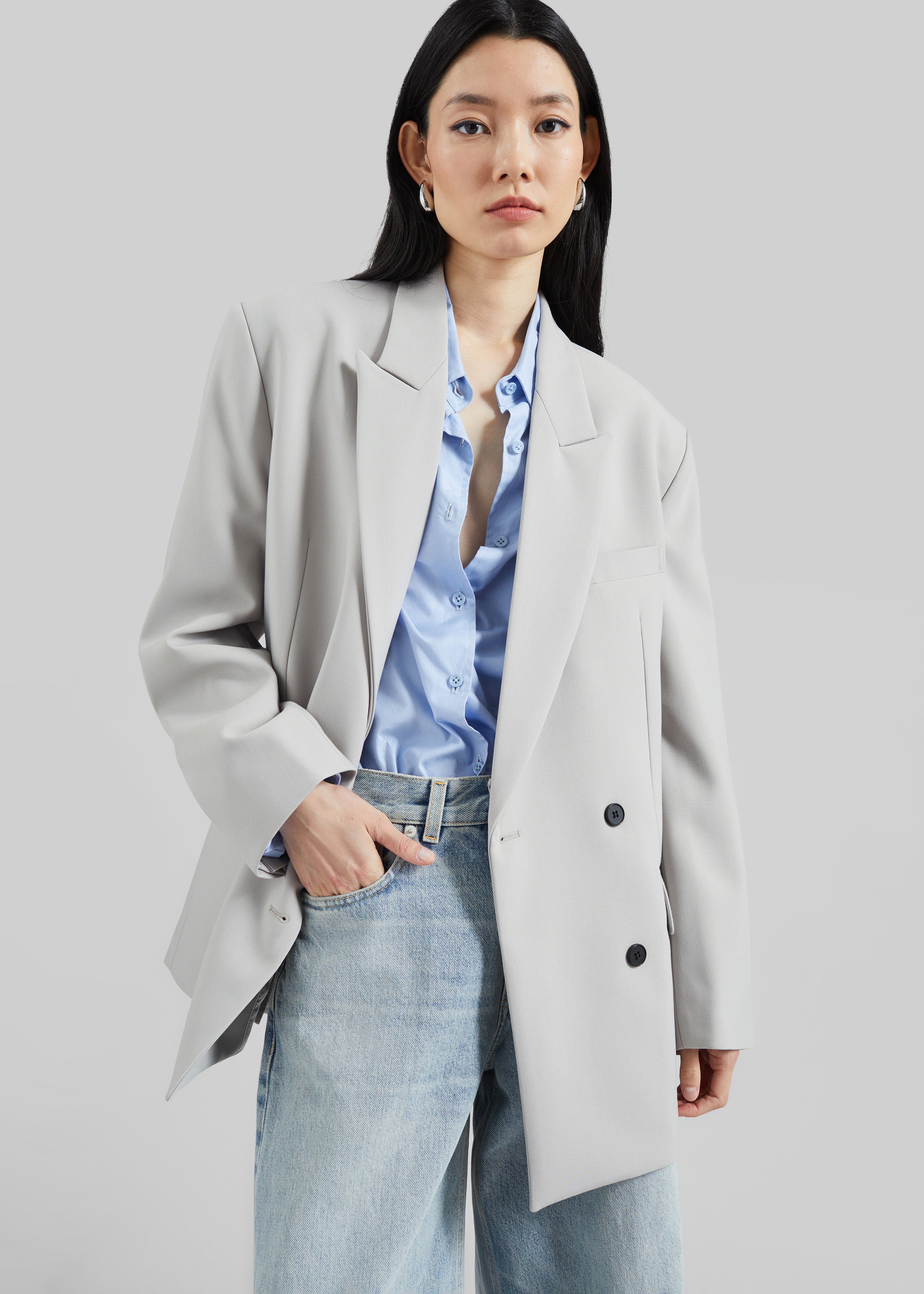 Leven Double-Breasted Blazer - Light Grey – The Frankie Shop