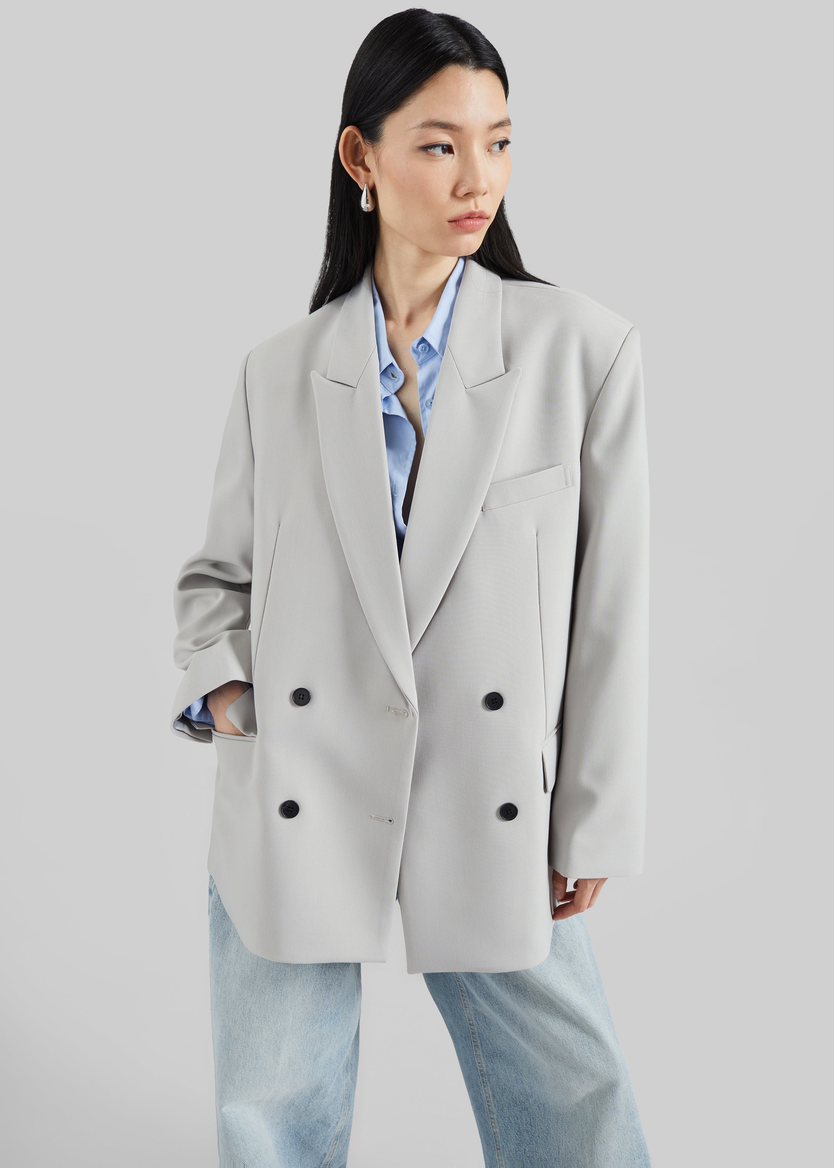 laubeblanc Double breasted Blazer グレー Leven Double-Breasted Blazer - Light Grey – The Frankie Shop
