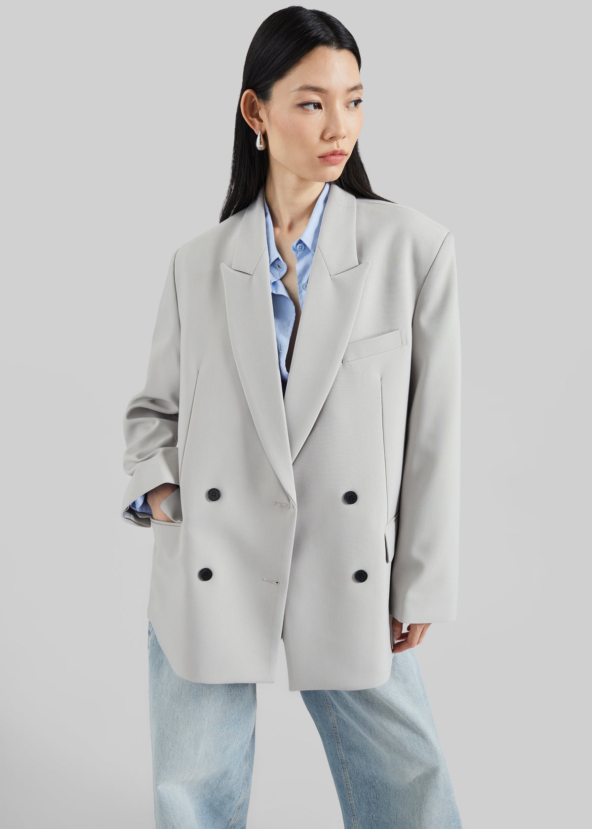 Leven Double-Breasted Blazer - Light Grey - 2