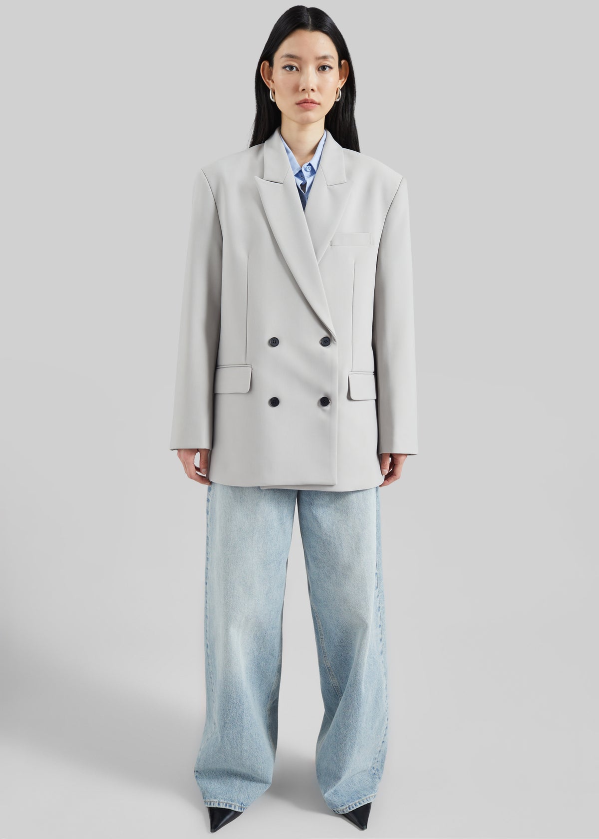 Leven Double-Breasted Blazer - Light Grey - 3