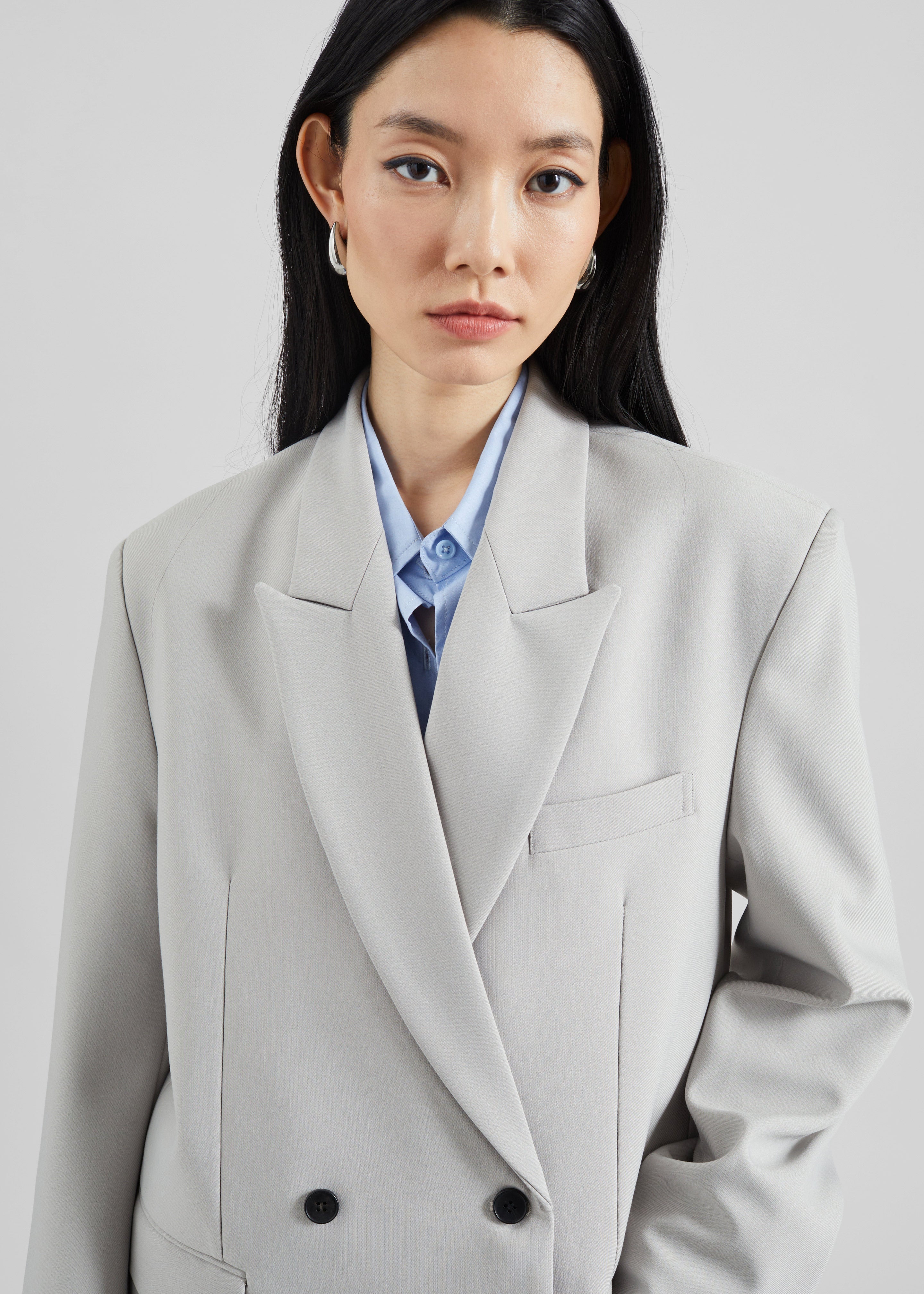 Leven Double-Breasted Blazer - Light Grey – The Frankie Shop
