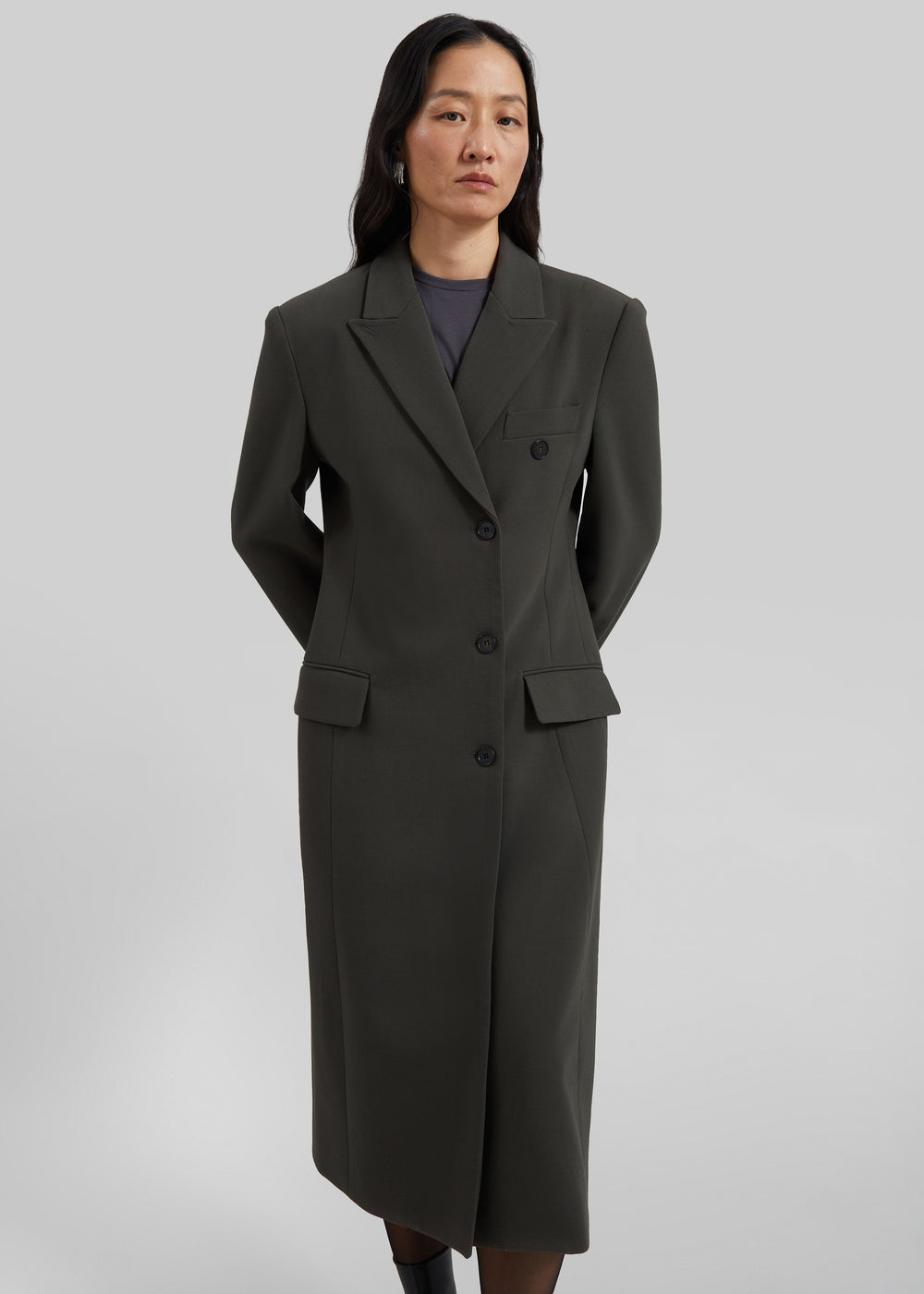 Levia Scarf Coat - Dark Olive - 1