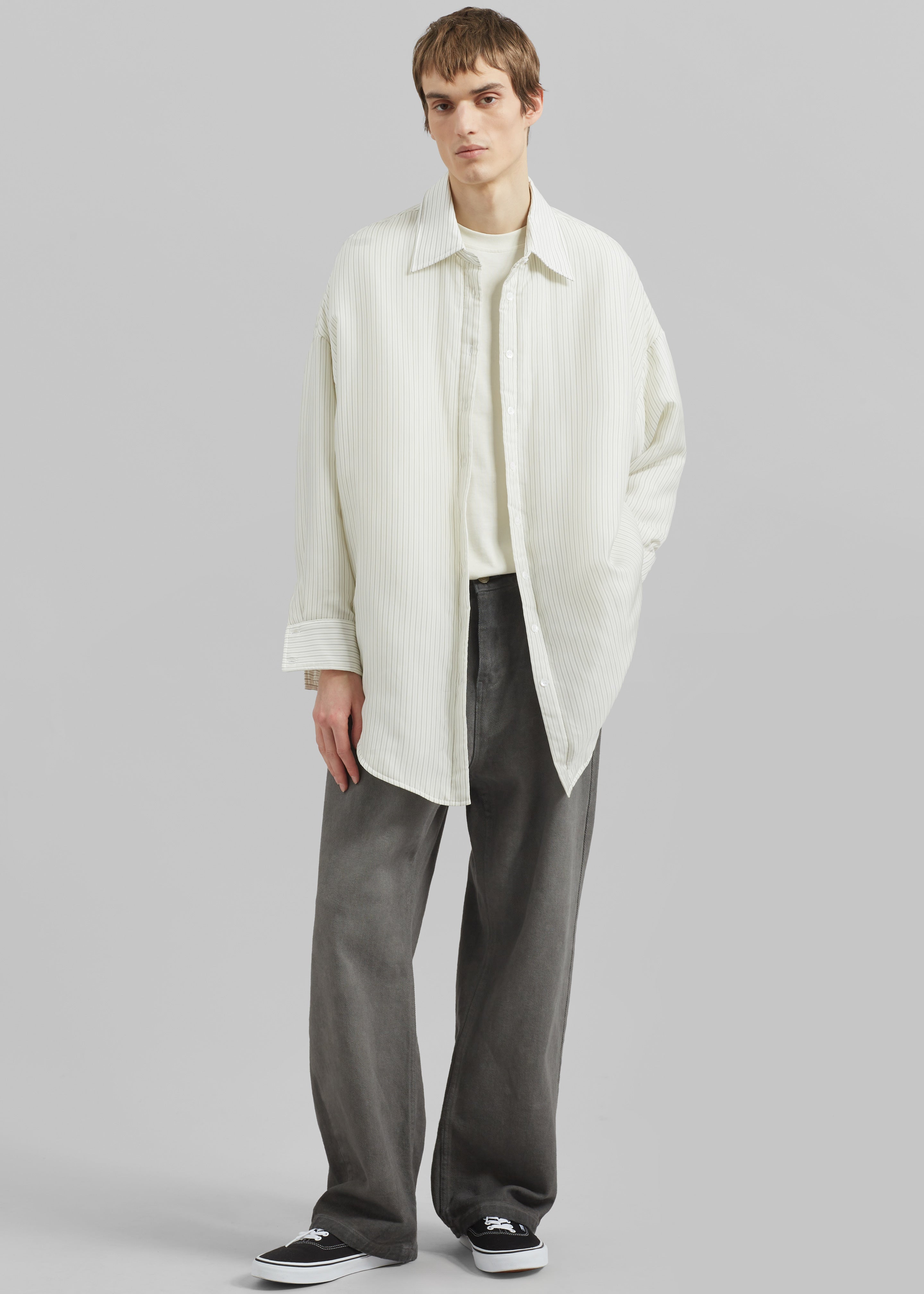 Levidi Padded Overshirt - White/Black Stripe - 3