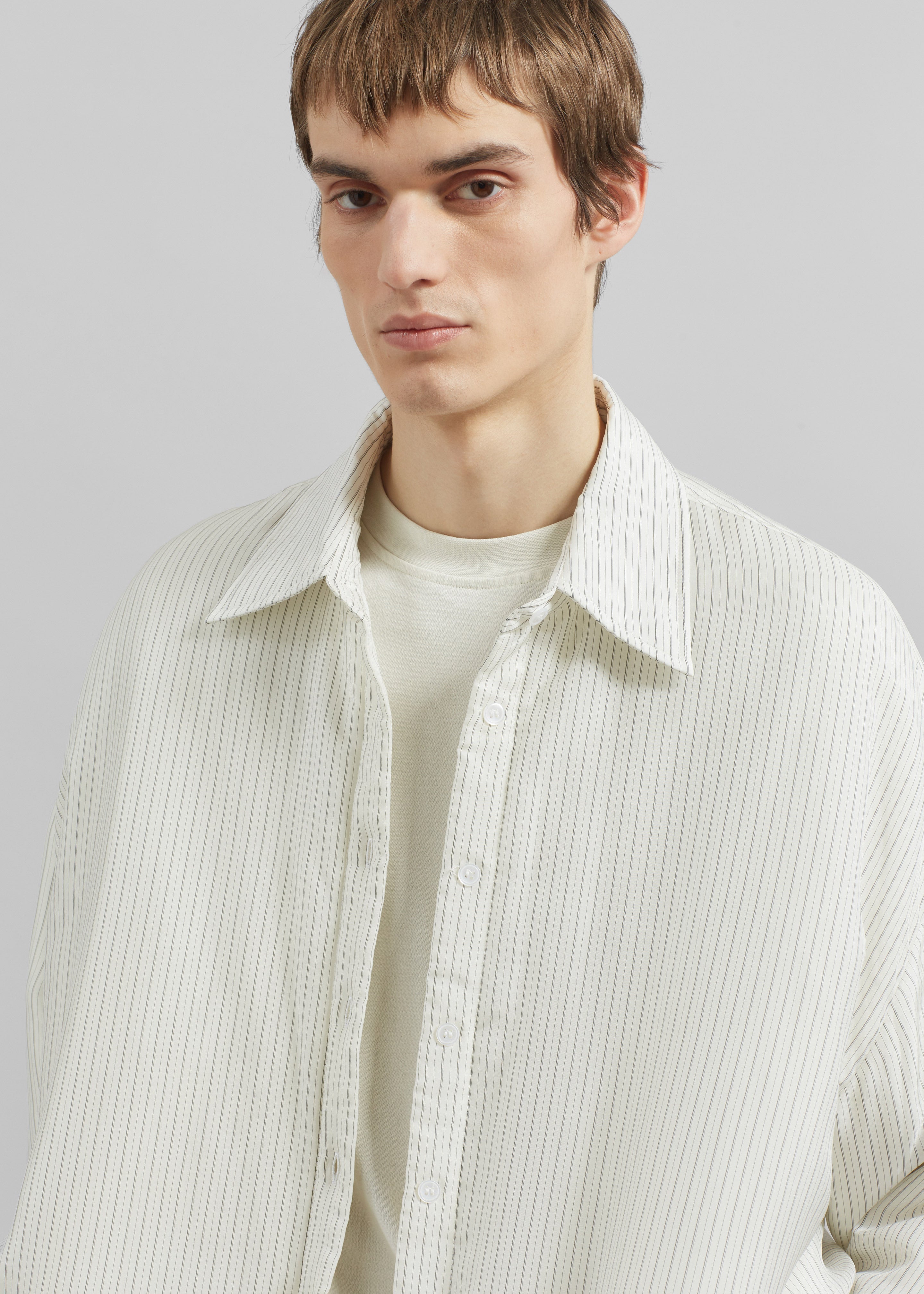 Levidi Padded Overshirt - White/Black Stripe - 2