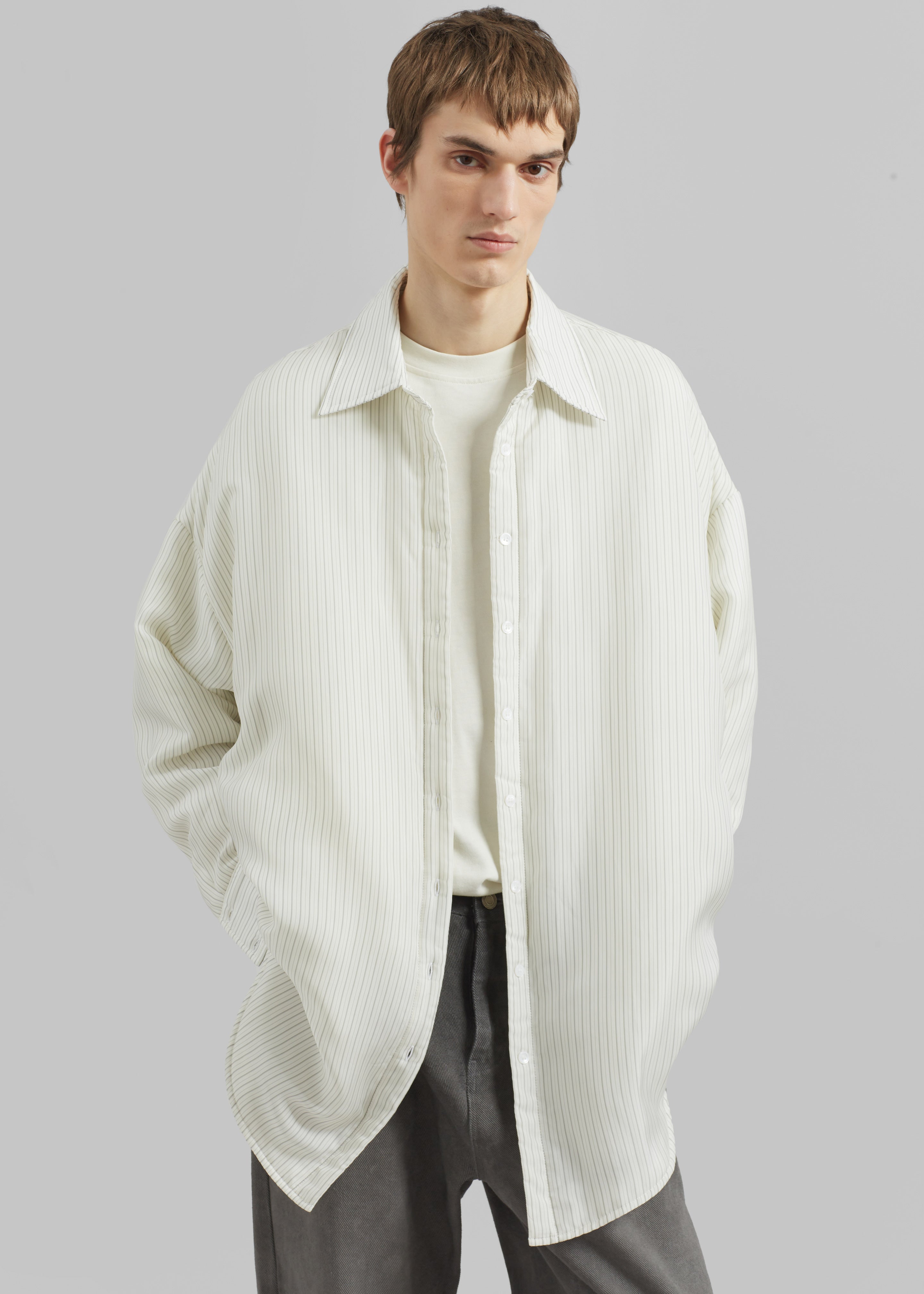 Levidi Padded Overshirt - White/Black Stripe - 1