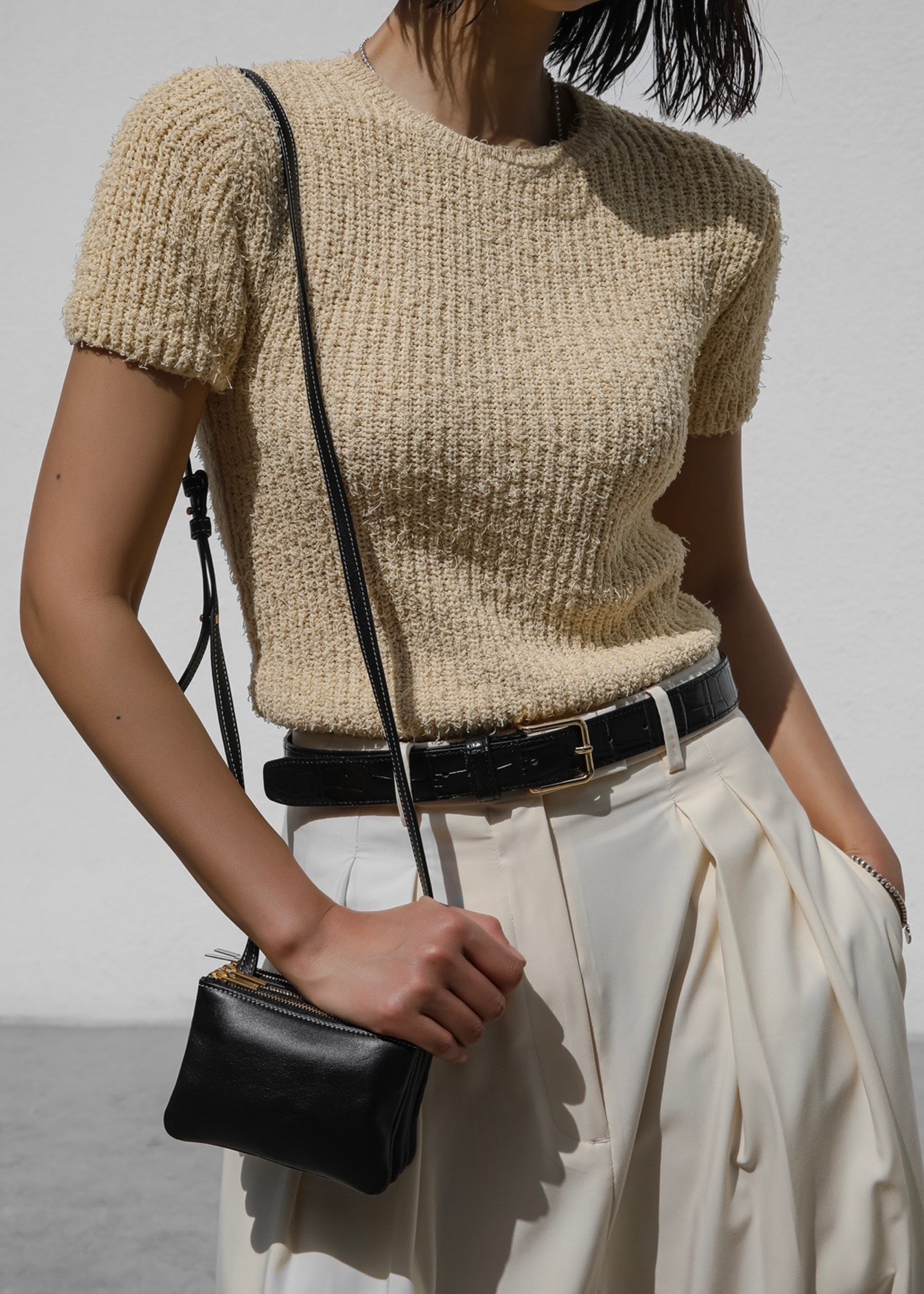 Lexie Knit Cropped Top - Beige - 5