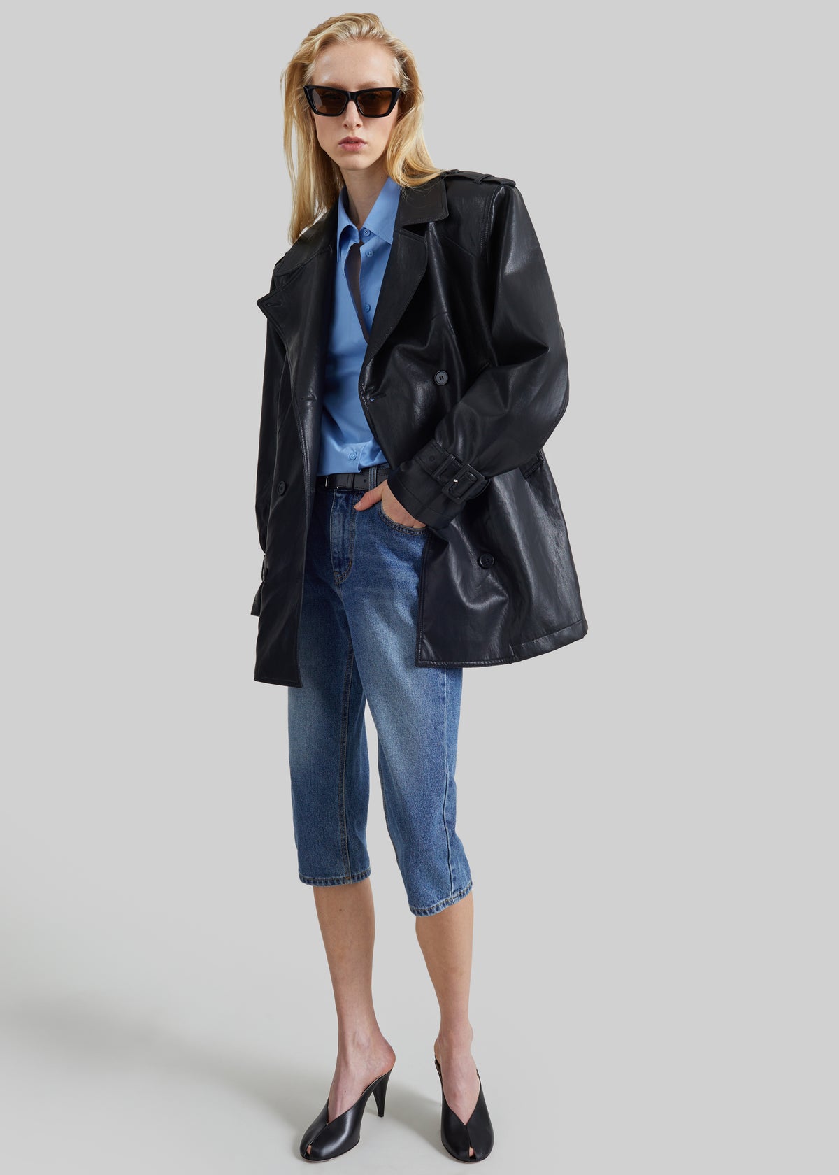 Shop the look image for Limay Faux Leather Short Trench - Black