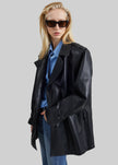 Limay Faux Leather Short Trench - Black