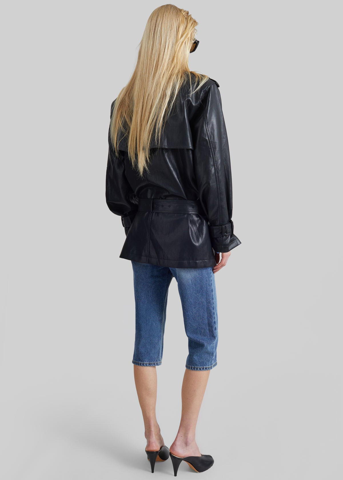 Limay Faux Leather Short Trench - Black