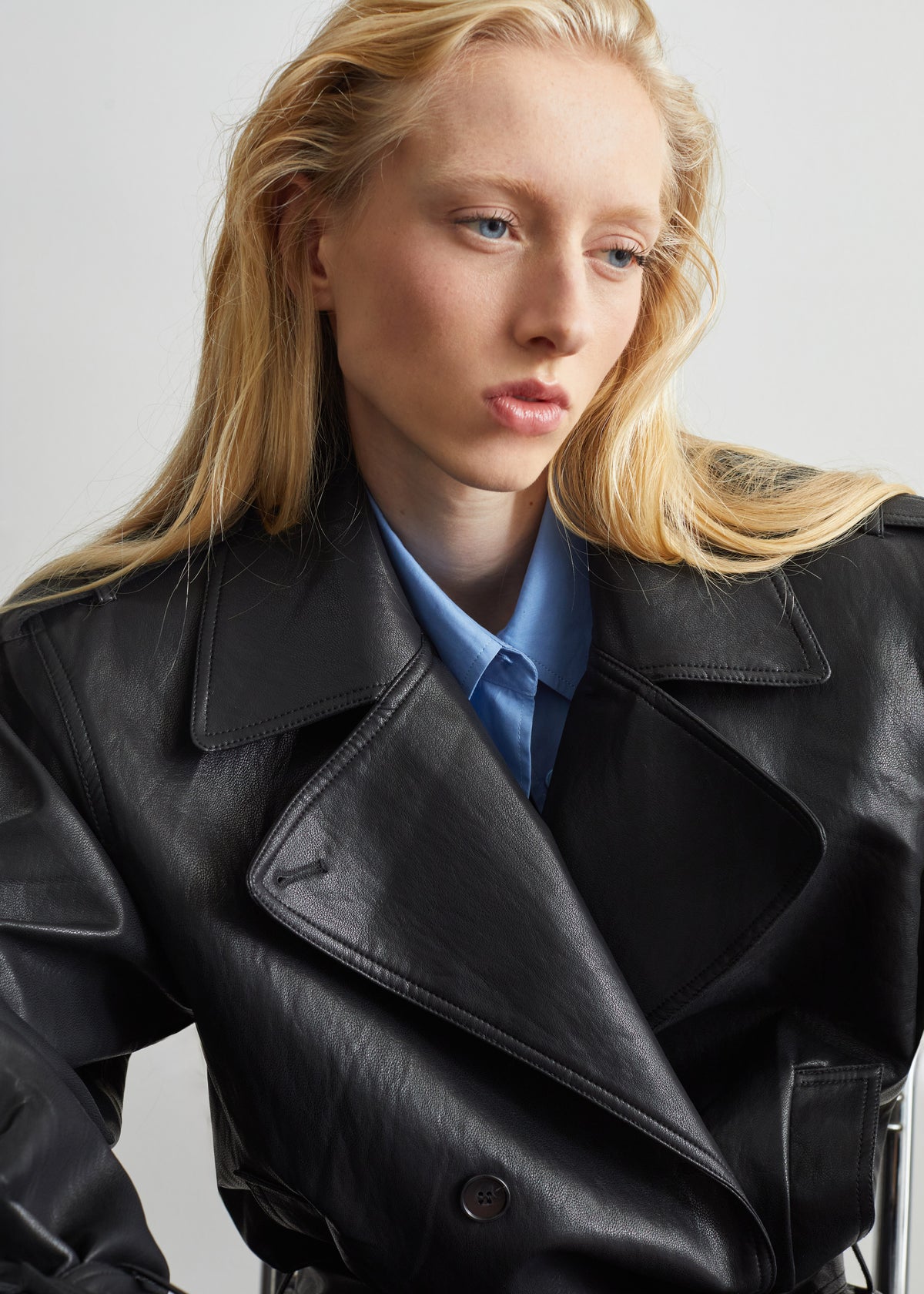 Limay Faux Leather Short Trench - Black
