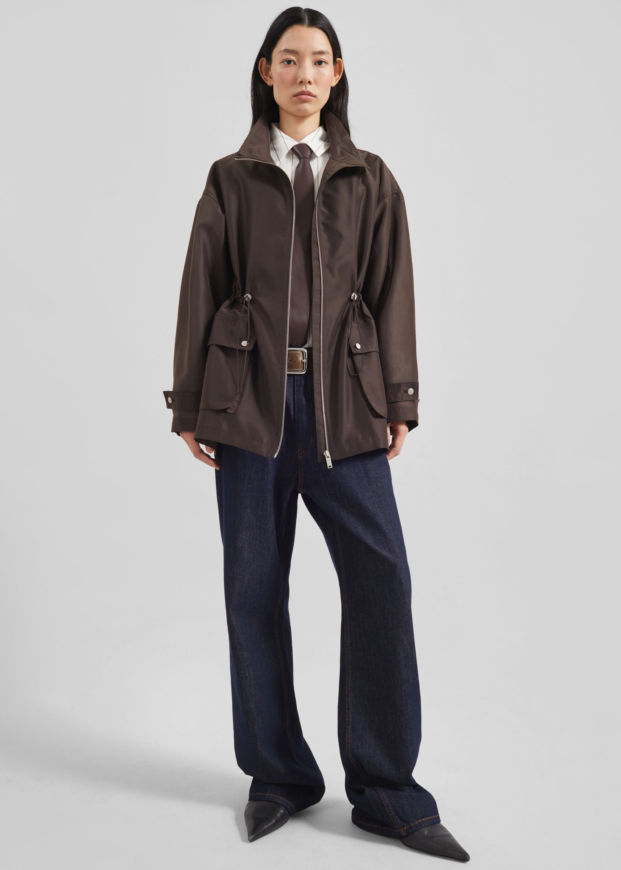 Shop the look image for Linares Sheer Drawstring Jacket - Brown