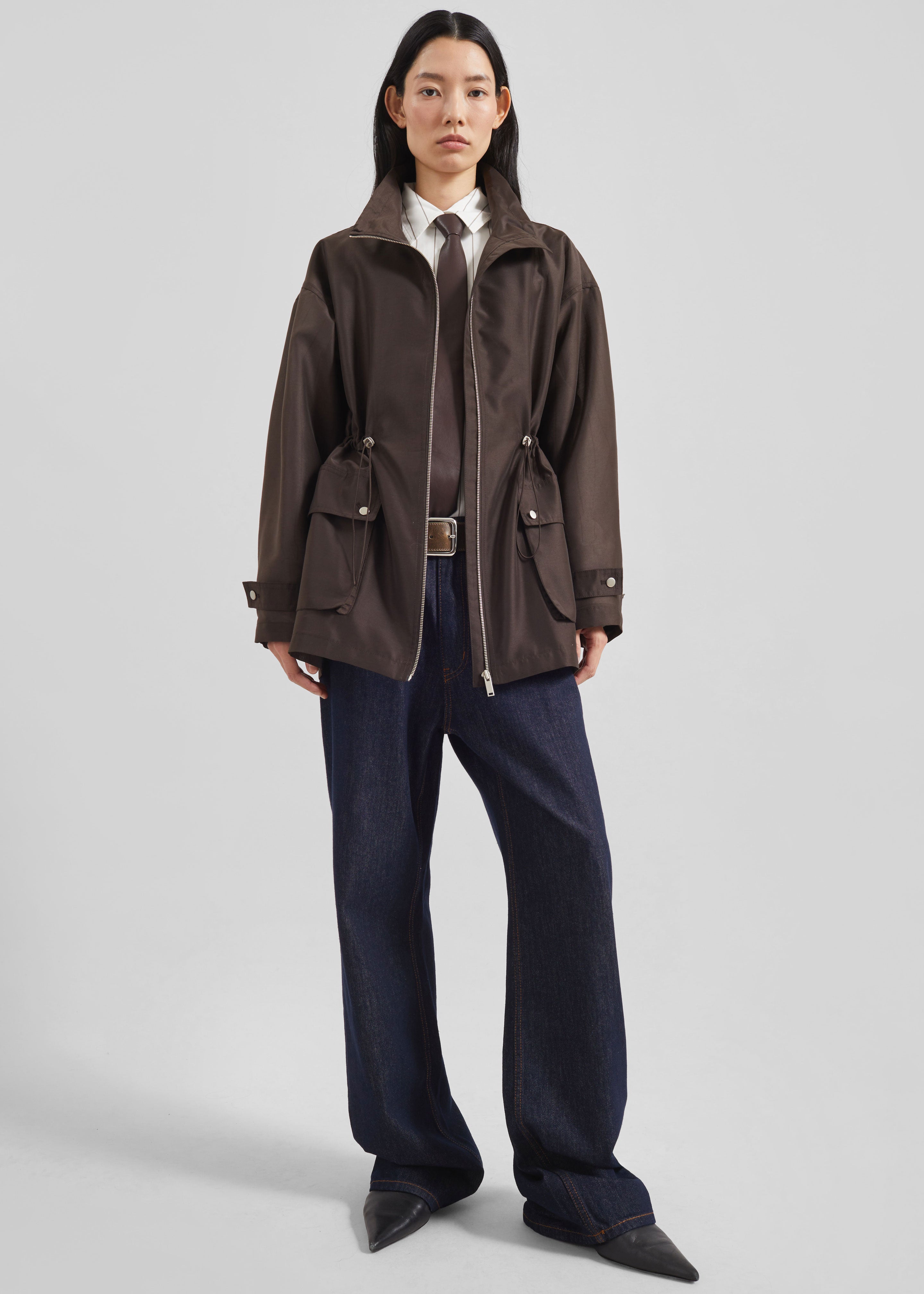 Linares Sheer Drawstring Jacket - Brown - 6