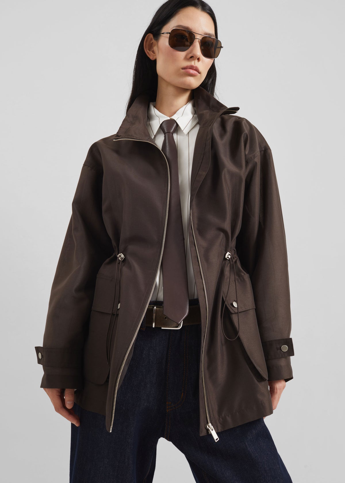 Linares Sheer Drawstring Jacket - Brown - 5