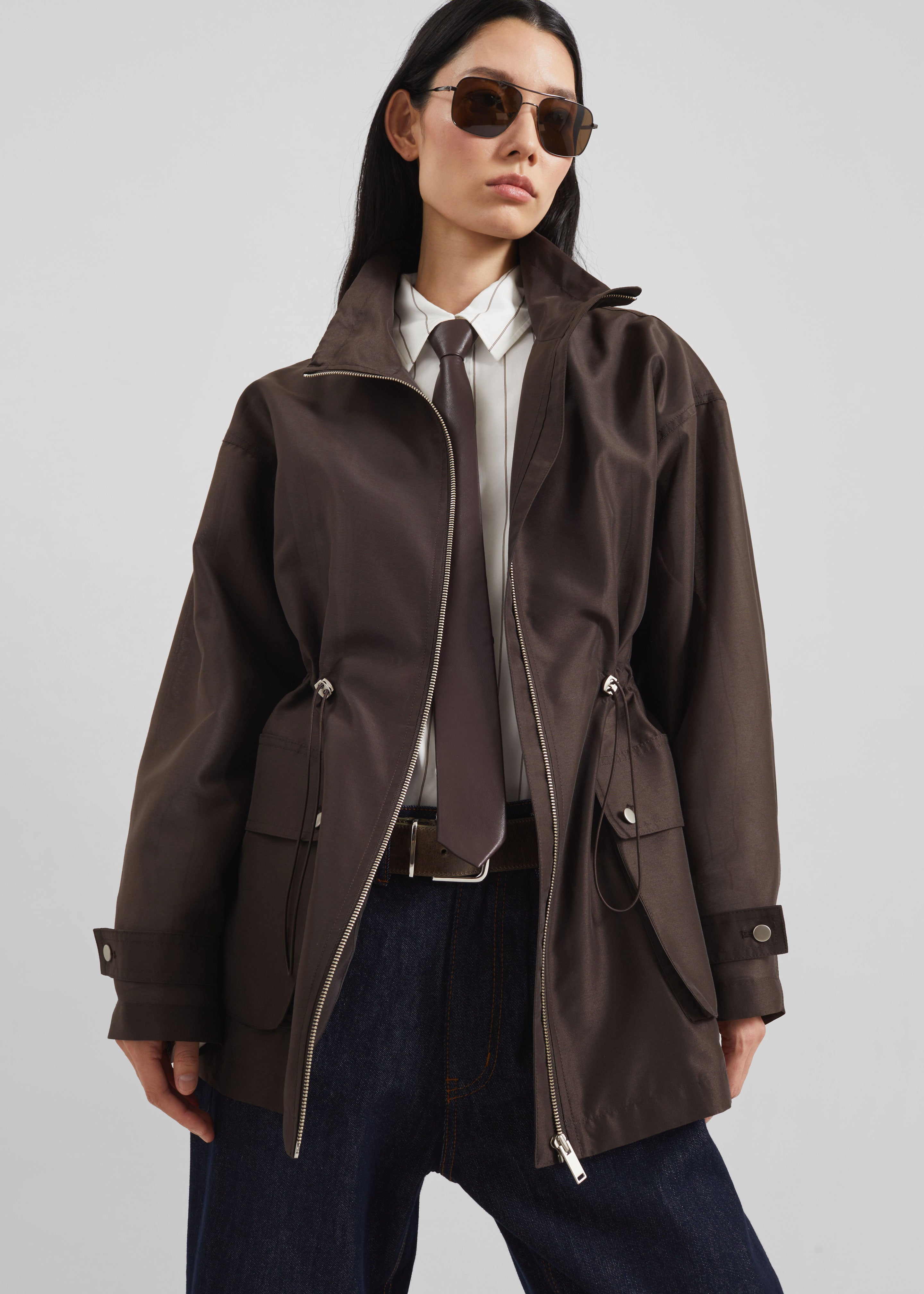 Linares Sheer Drawstring Jacket - Brown - 5