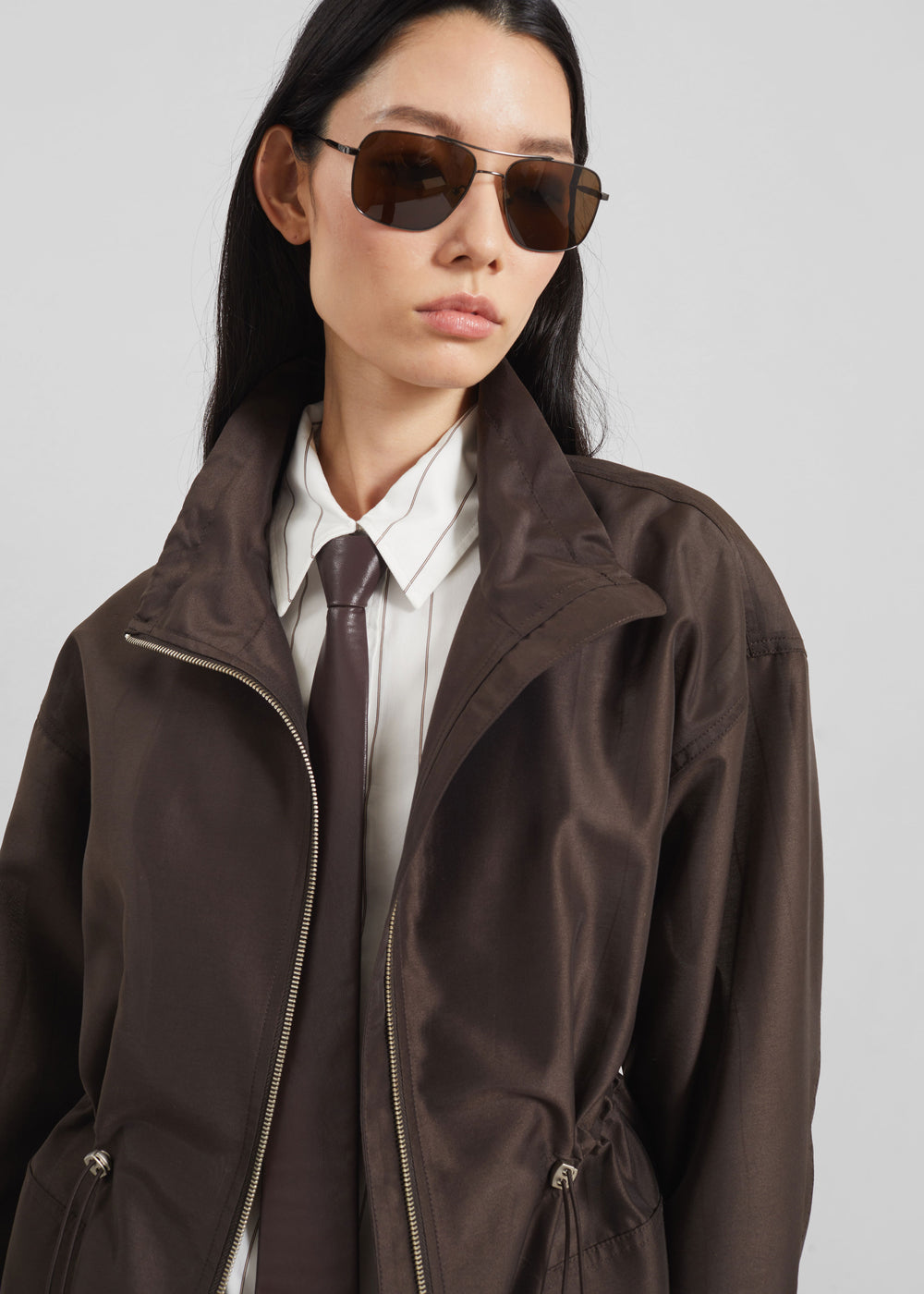 Linares Sheer Drawstring Jacket - Brown - 1