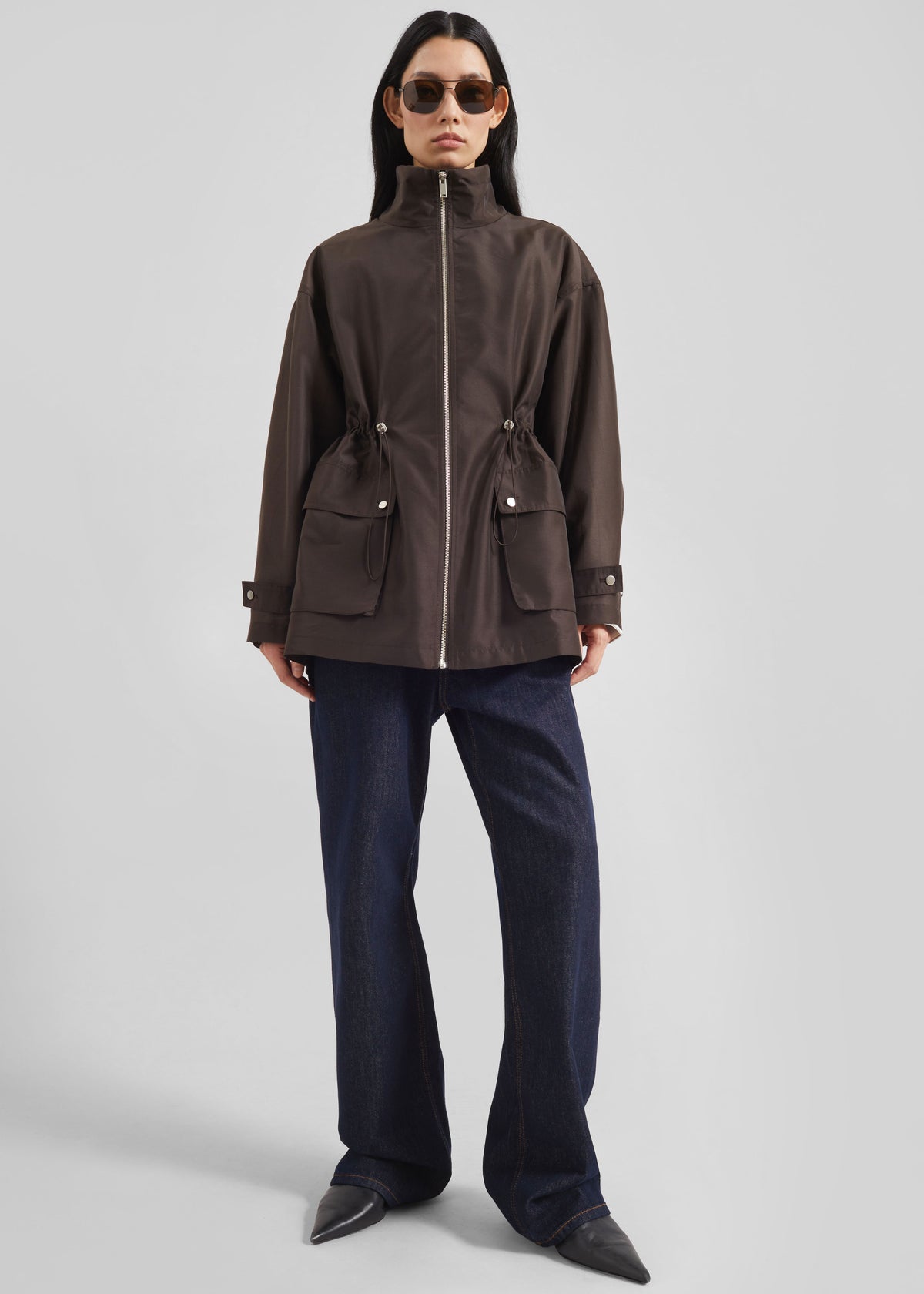 Linares Sheer Drawstring Jacket - Brown - 3